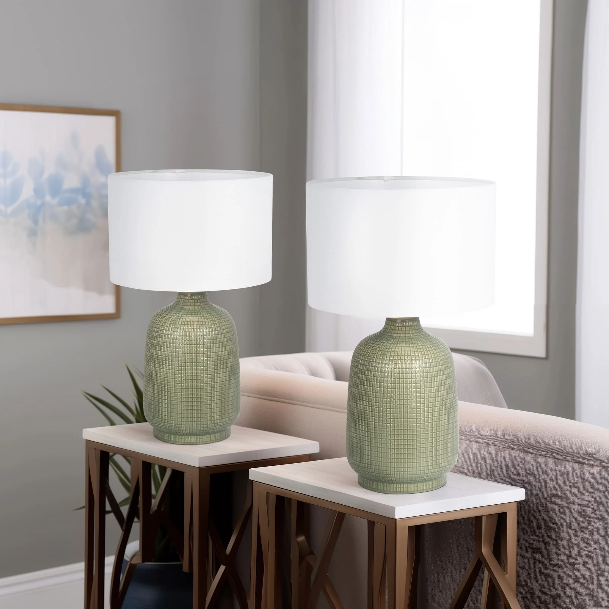 S/2 Ceramic 19" Table Lamp, Dk Sage - Image 10