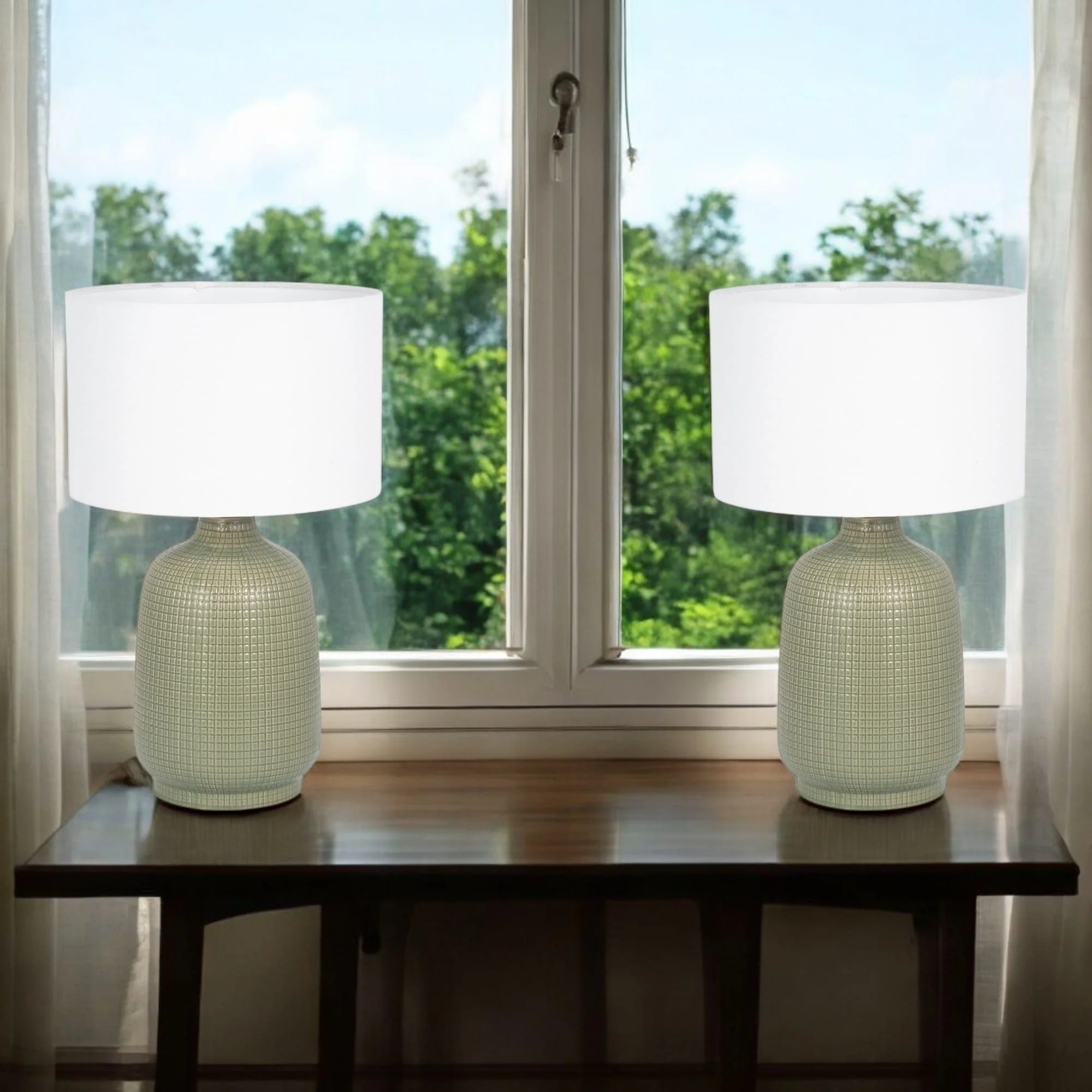 S/2 Ceramic 19" Table Lamp, Dk Sage - Image 11