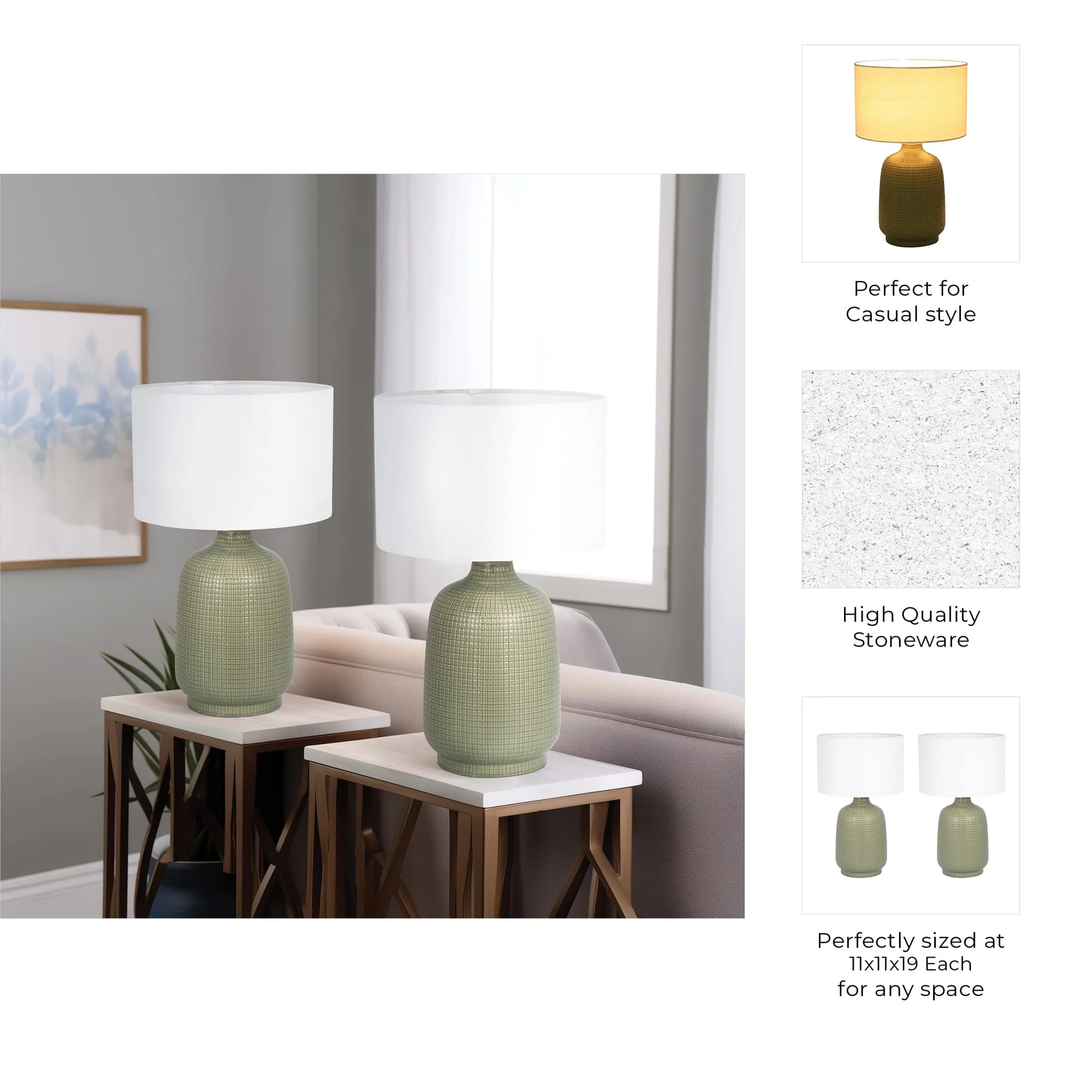 S/2 Ceramic 19" Table Lamp, Dk Sage - Image 9