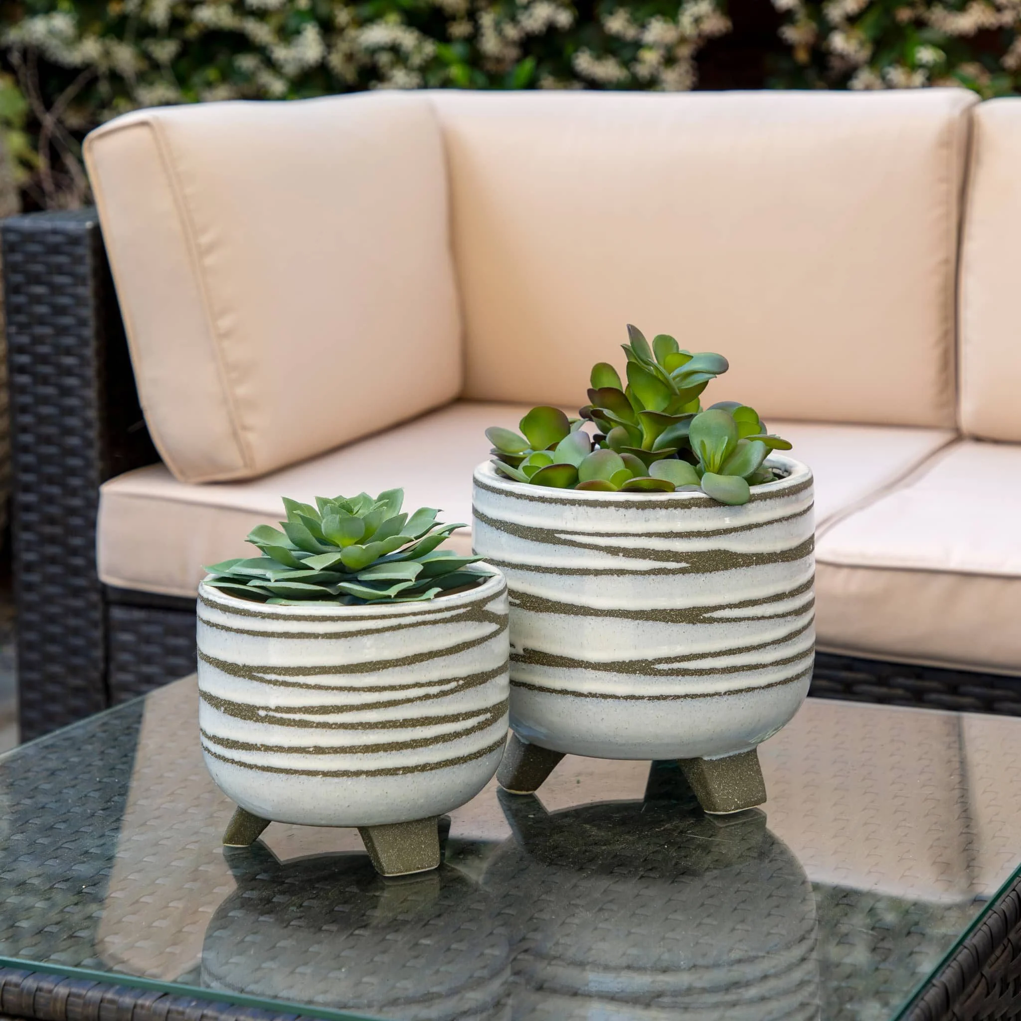 S/2 Ceramic 6/8" Footed Planter, White - Image 4