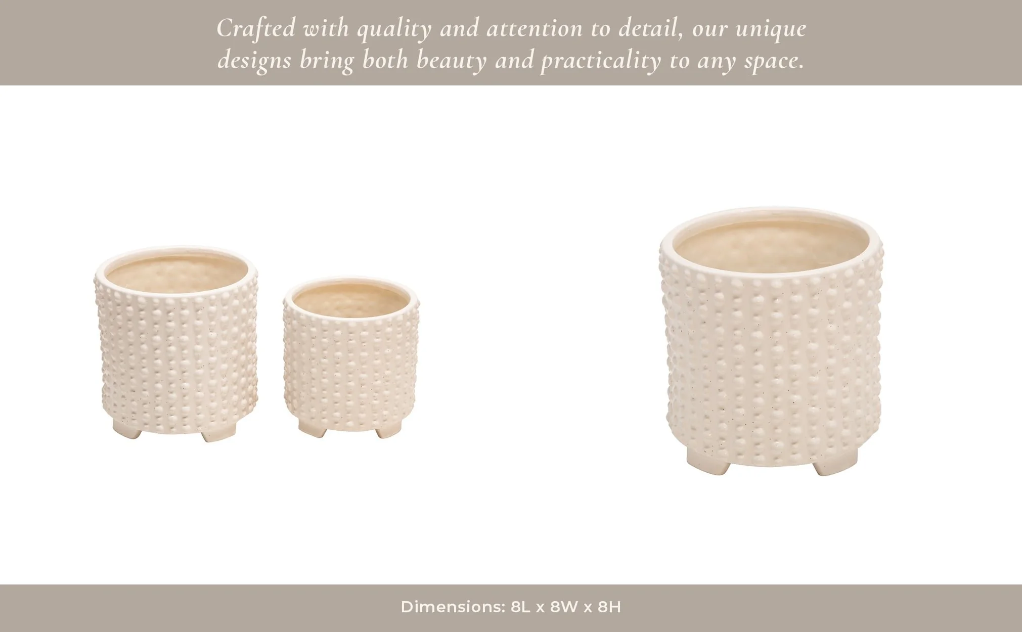 S/2 Ceramic 6/8" Footed Planters W/ Dots, White - Image 8