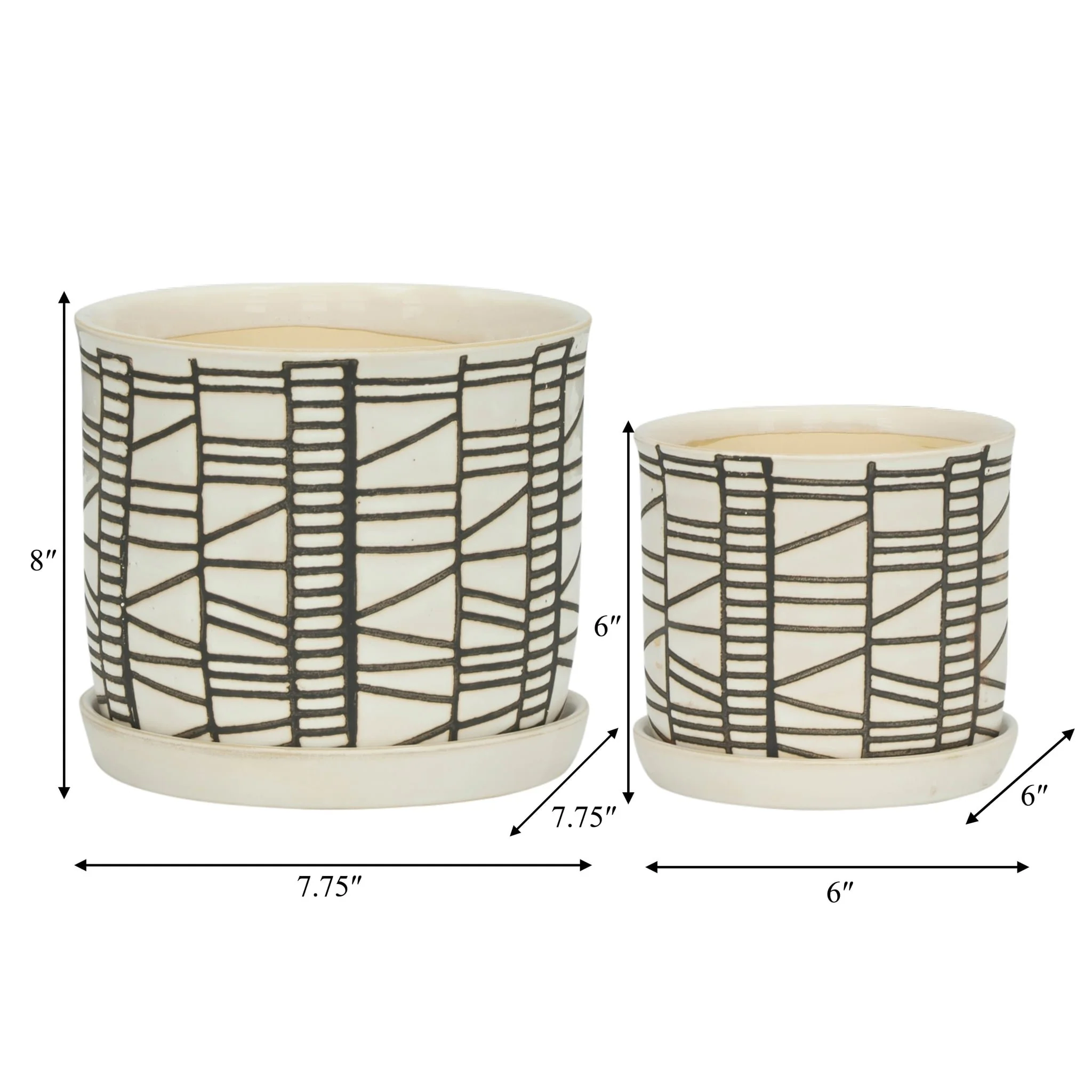 S/2 Ceramic 6/8" Planter W/ Saucer, Beige - Image 3
