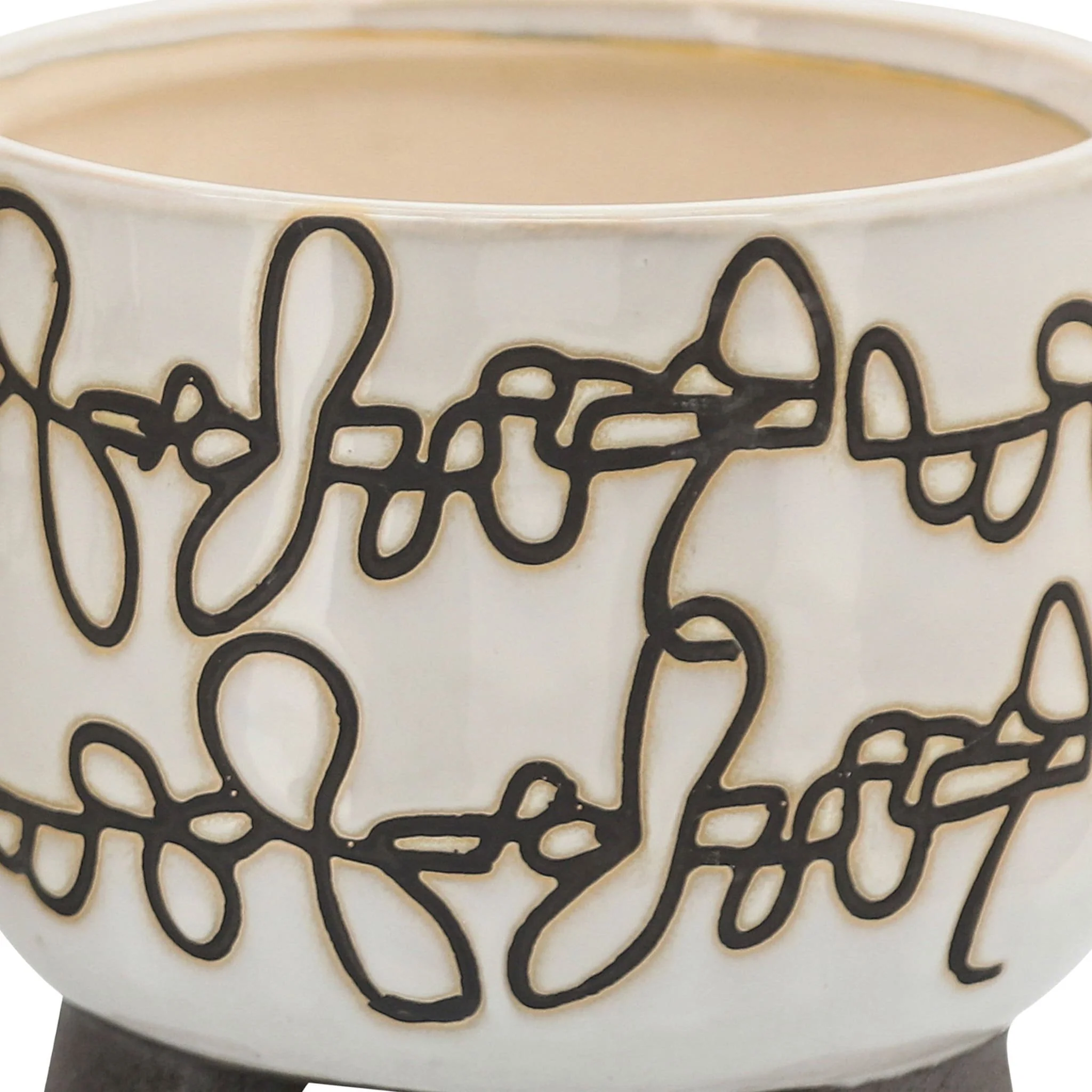 S/2 Ceramic 6/8" Scribble Footed Planter, Beige - Image 6