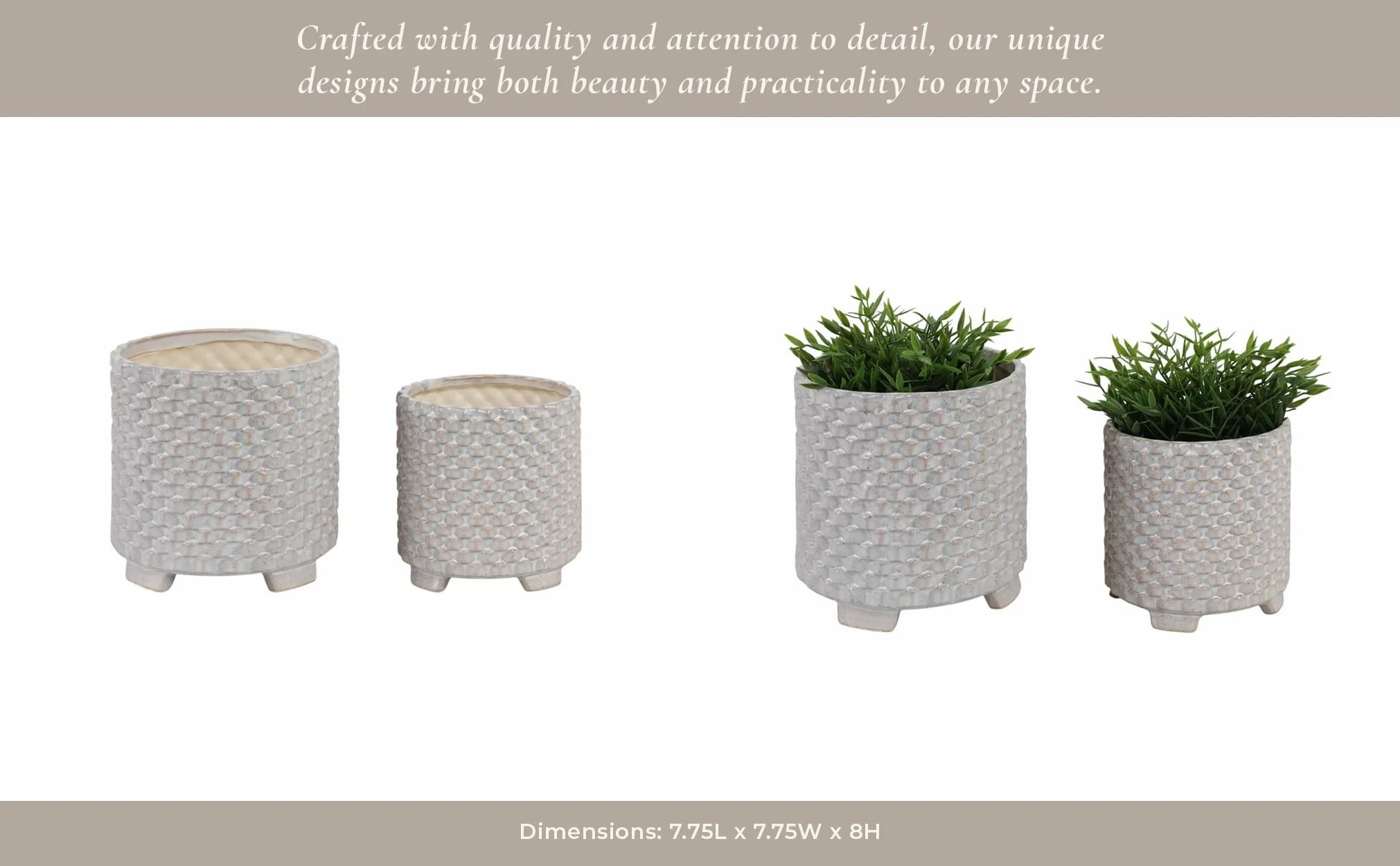S/2 Ceramic 6/8" Textured Footed Planter, White - Image 13