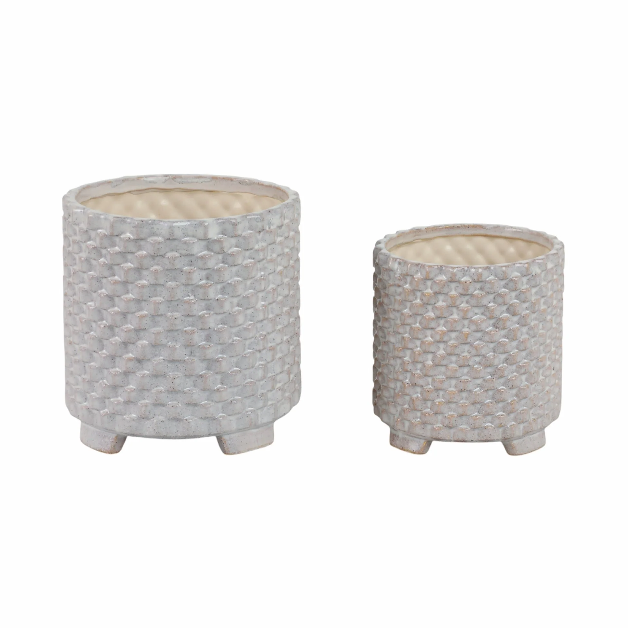S/2 Ceramic 6/8" Textured Footed Planter, White - Image 3
