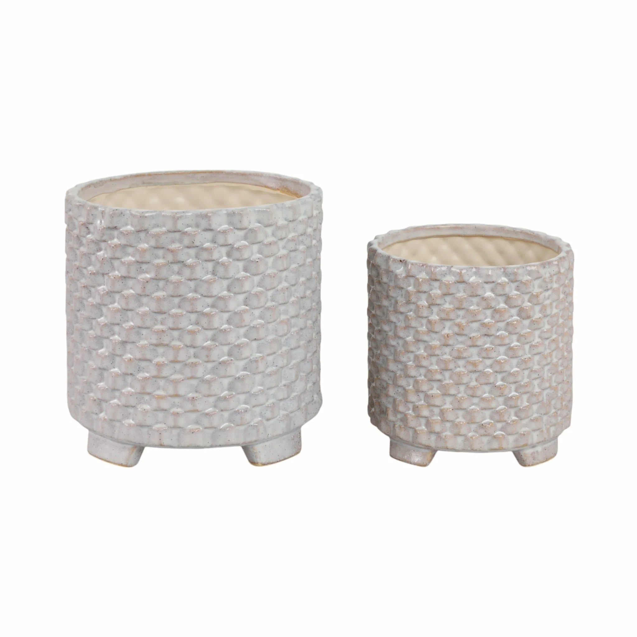 S/2 Ceramic 6/8" Textured Footed Planter, White - Image 4