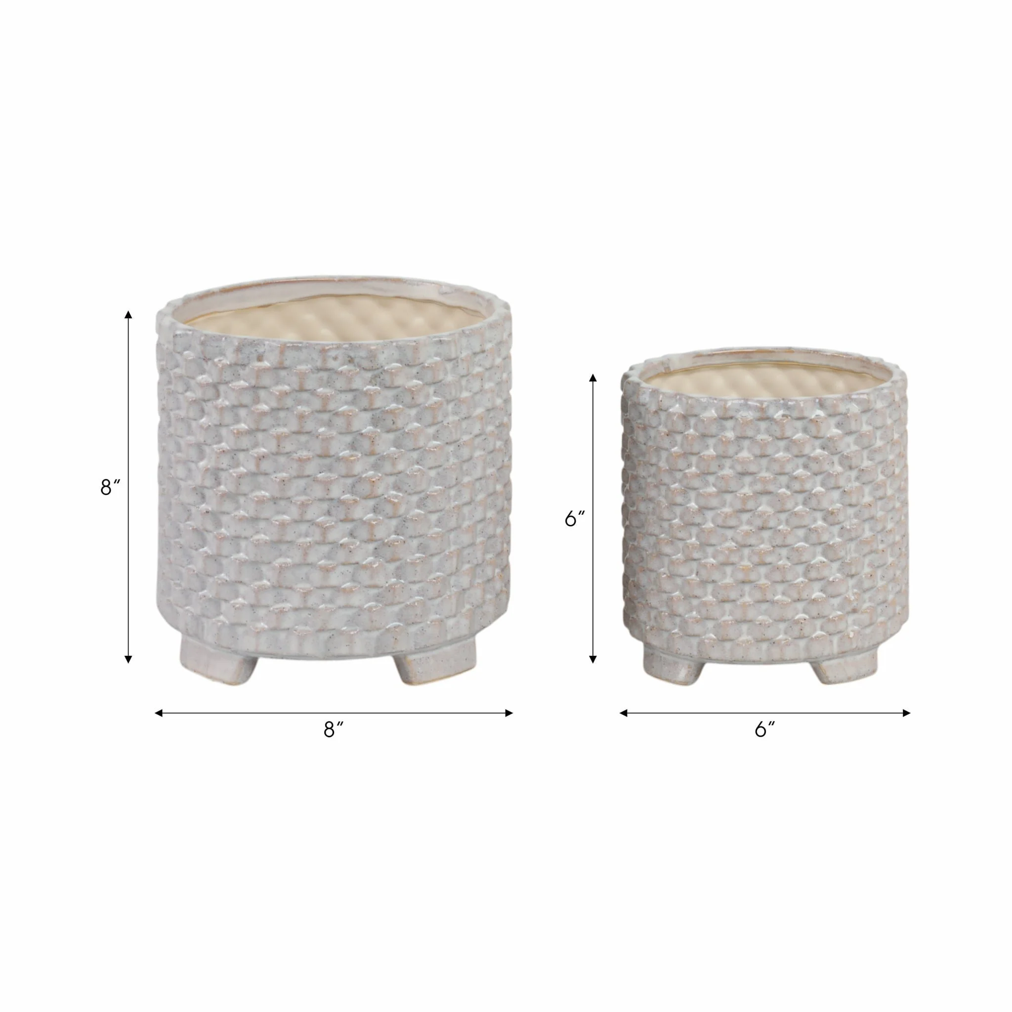 S/2 Ceramic 6/8" Textured Footed Planter, White - Image 9