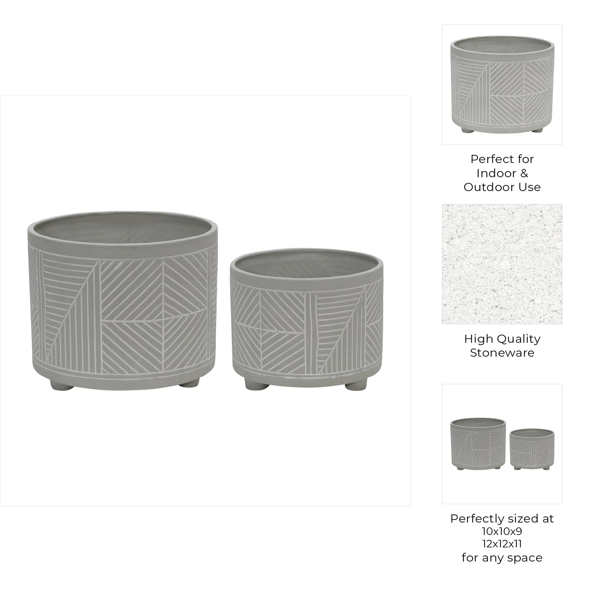S/2 Ceramic Diamond Footed Planter 10/12", Gray - Image 7