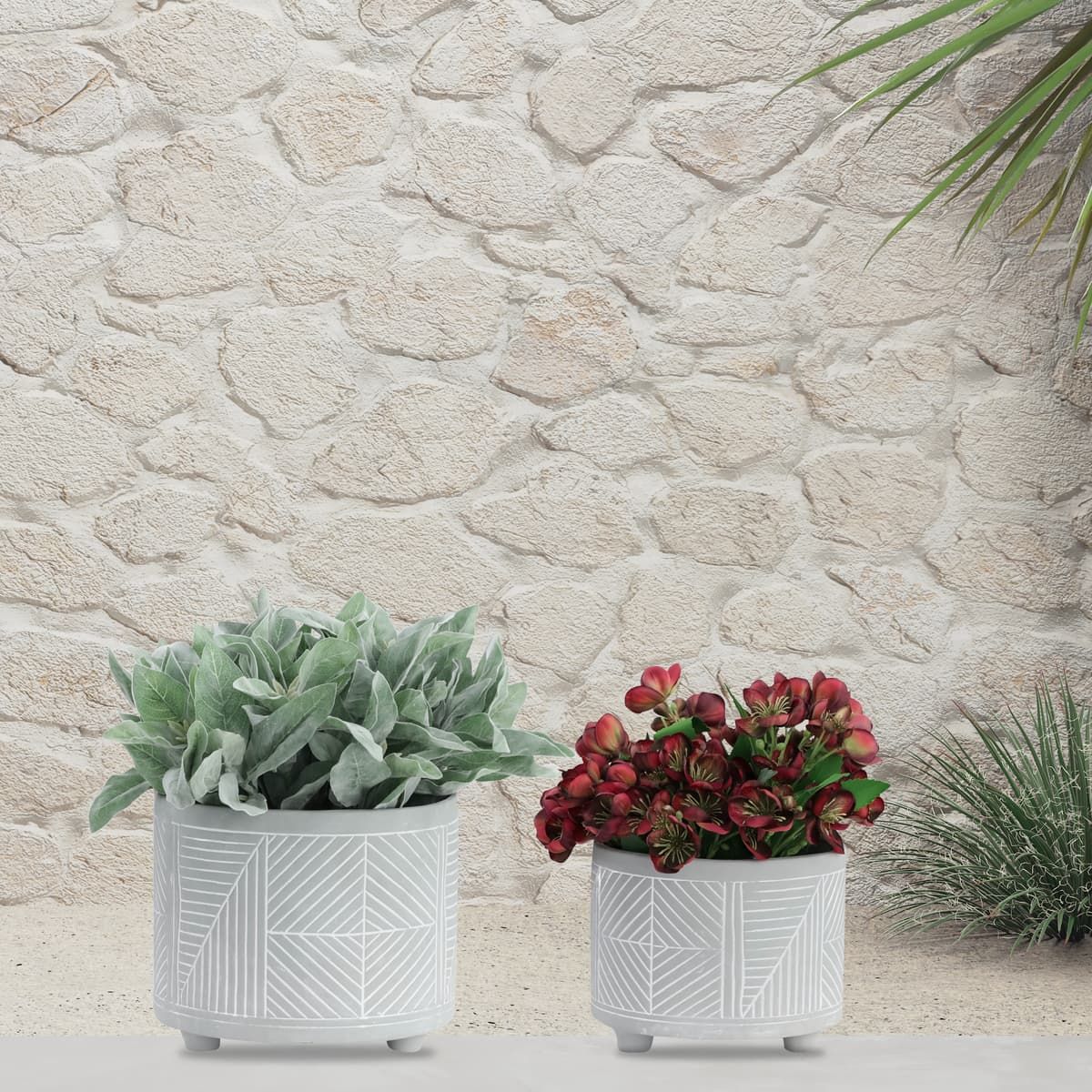 S/2 Ceramic Diamond Footed Planter 10/12", Gray - Image 8