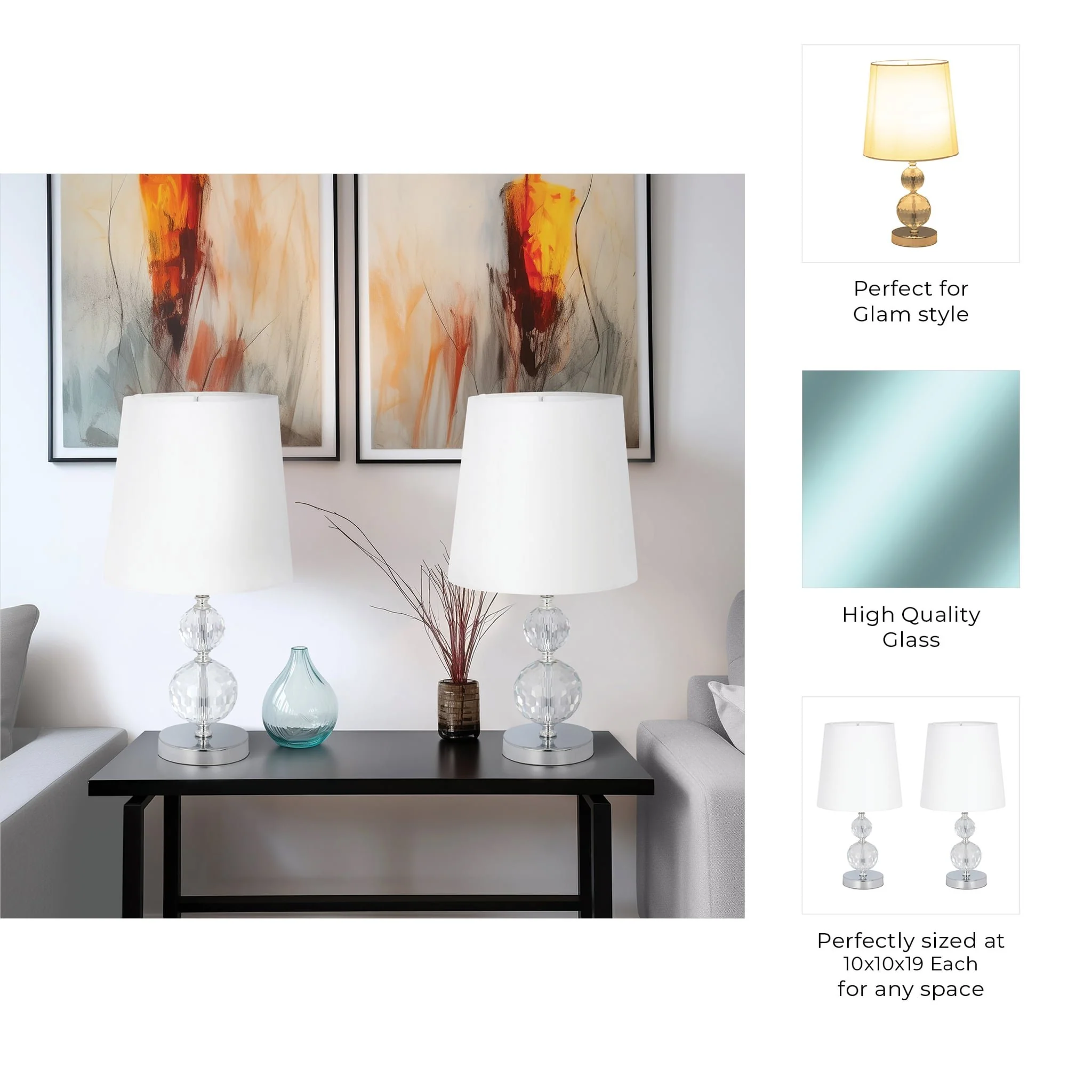 S/2 Crystal 19" Faceted Table Lamp, Silver - Image 9