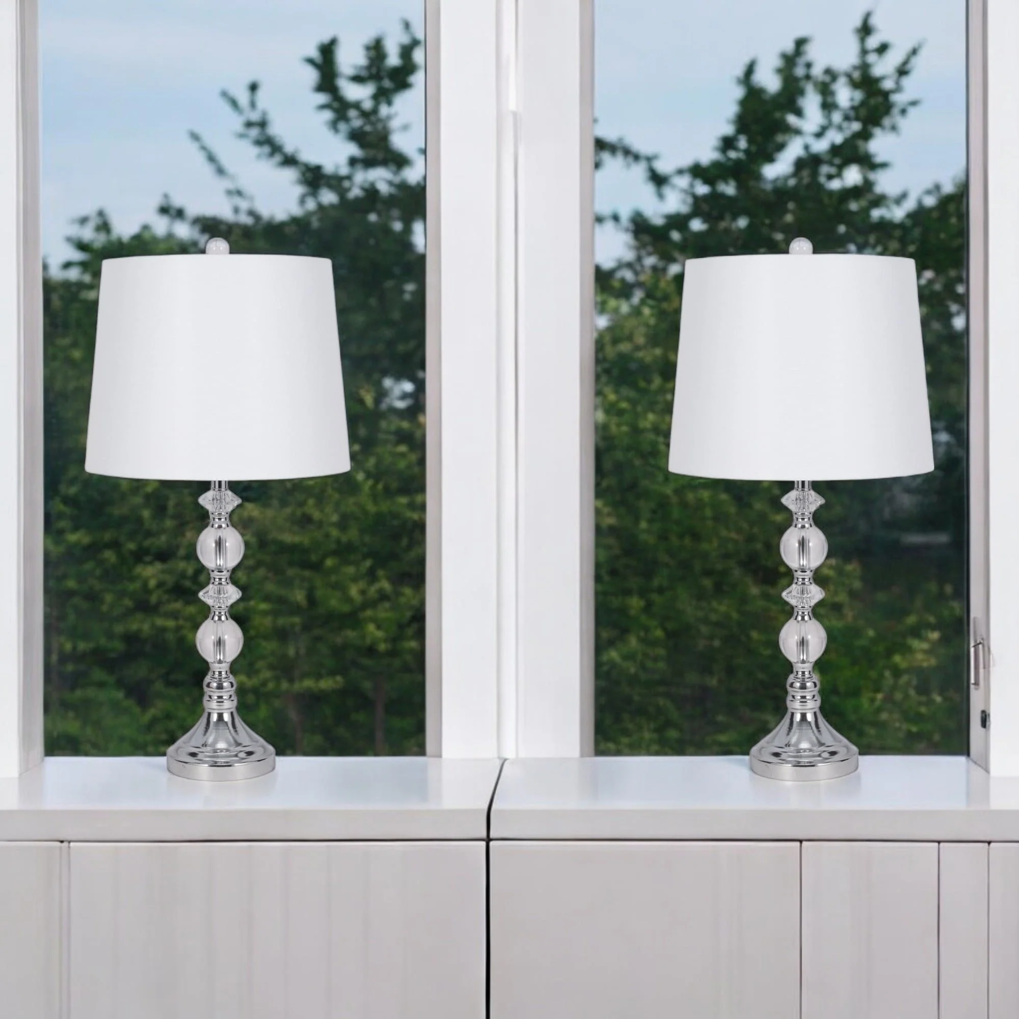 S/2 Crystal 26" Table Lamp, Silver - Image 10