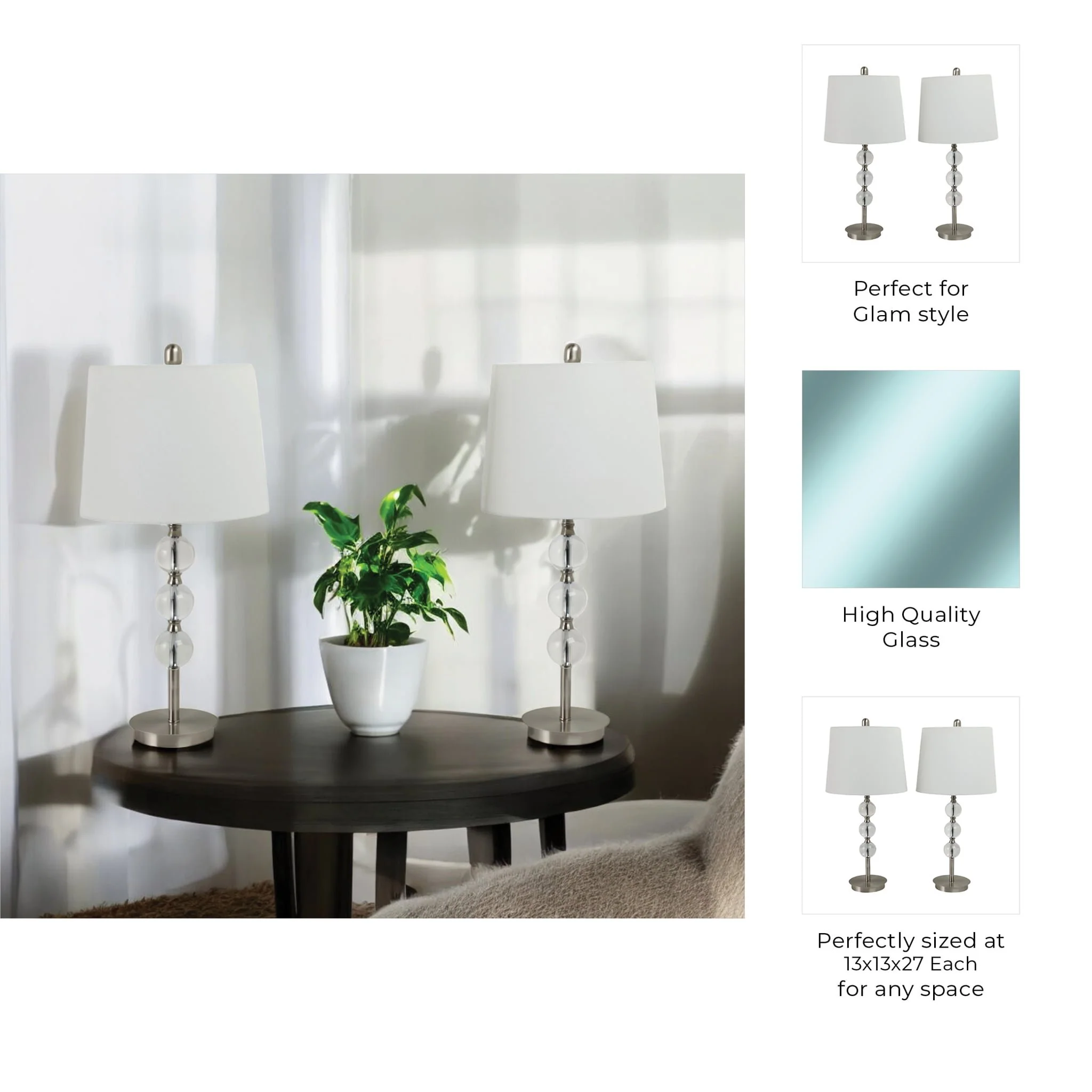 S/2, Crystal 27" Table Lamps, Silver - Image 8
