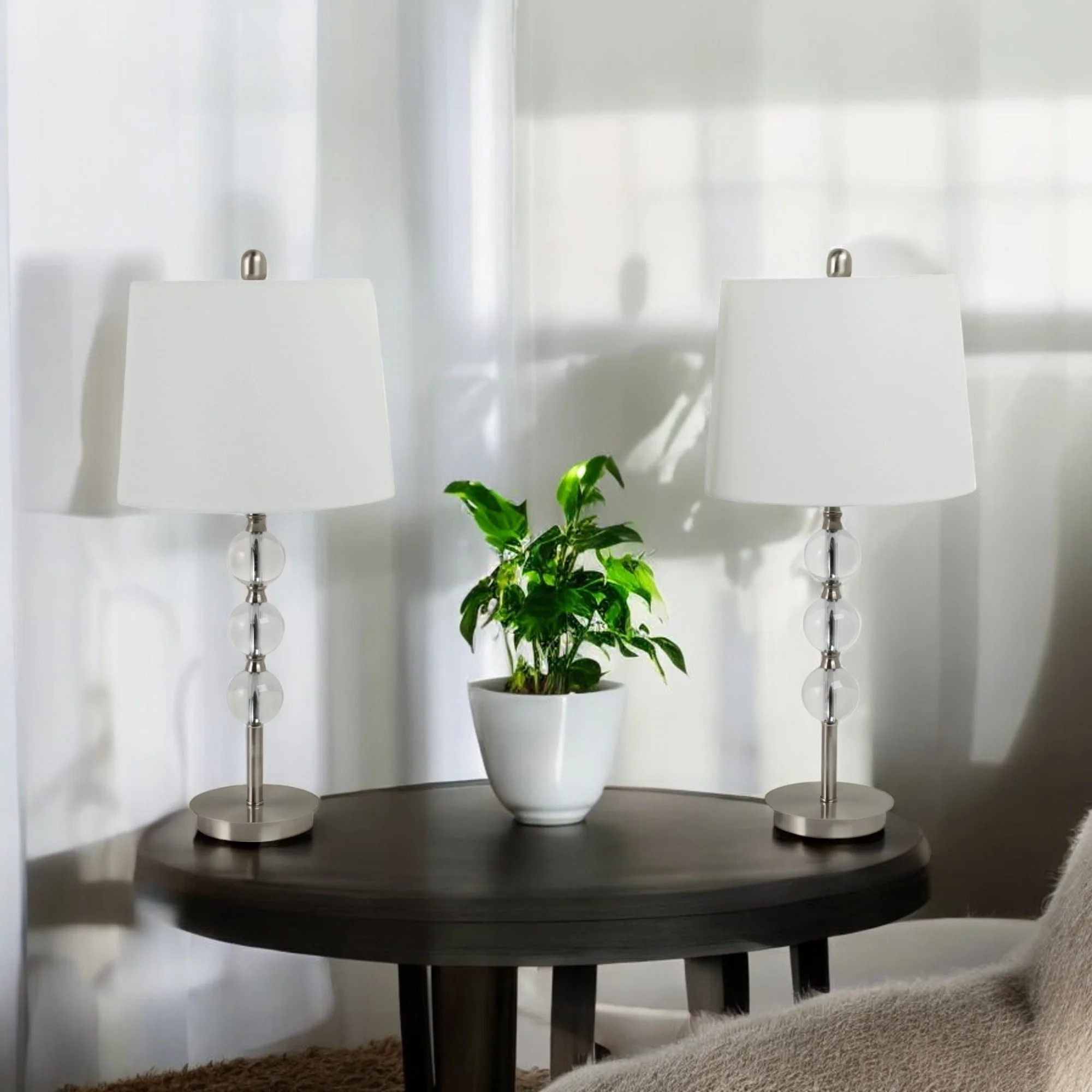 S/2, Crystal 27" Table Lamps, Silver - Image 9
