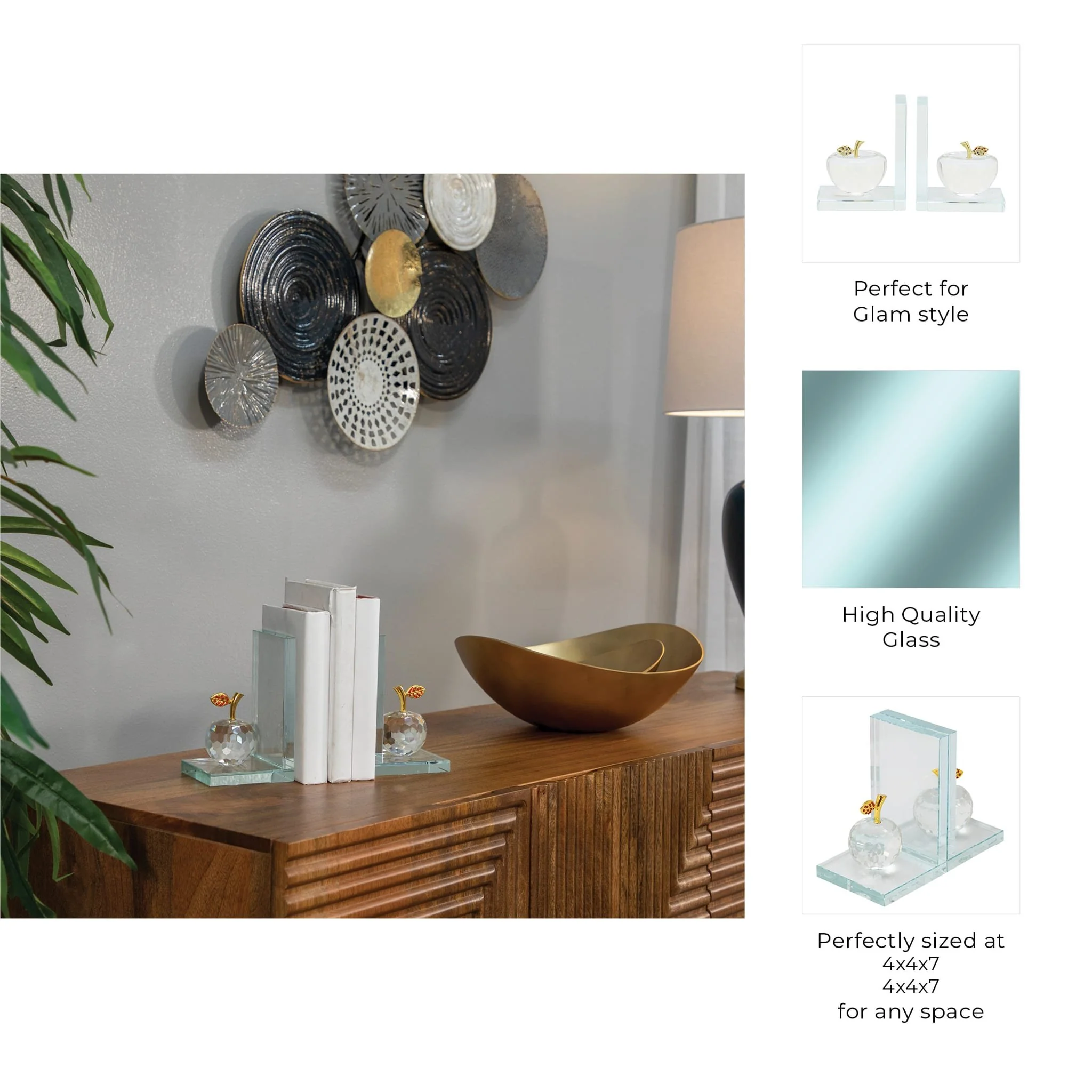 S/2 Crystal Apple Bookends, Clear - Image 10