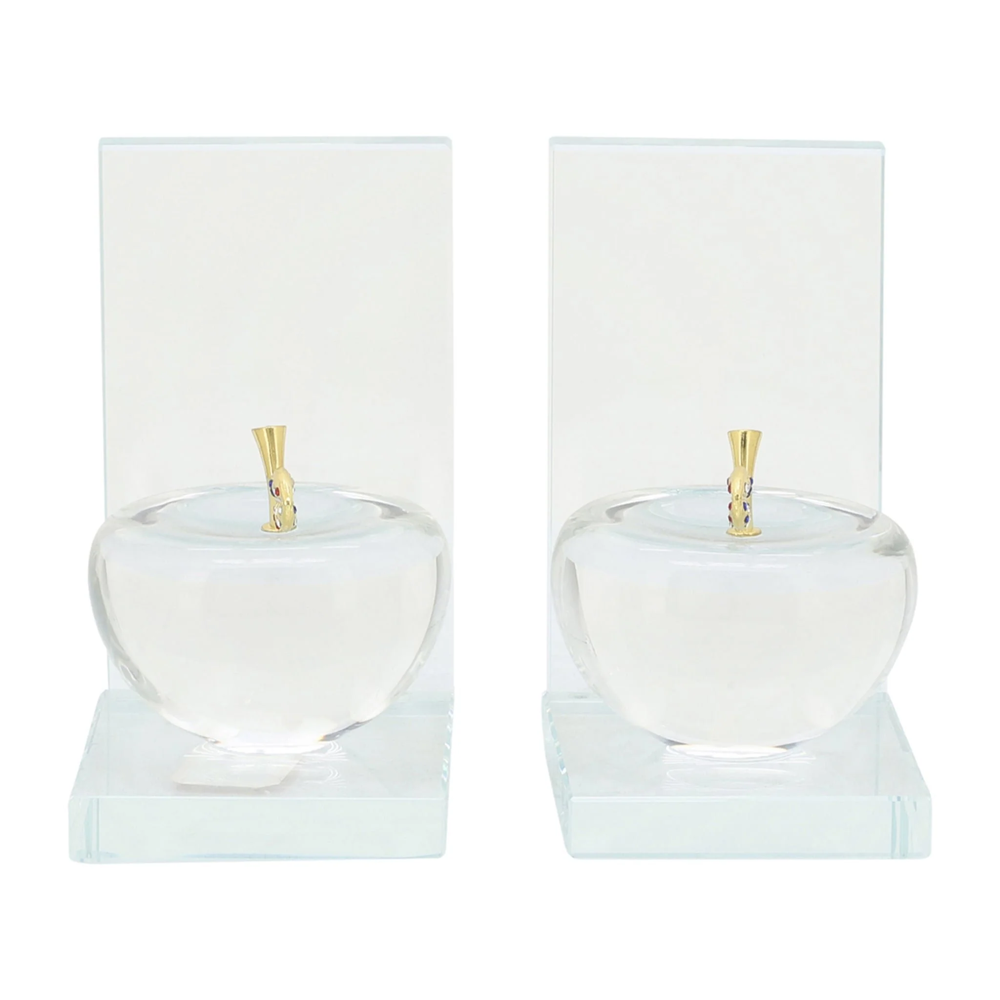 S/2 Crystal Apple Bookends, Clear - Image 4
