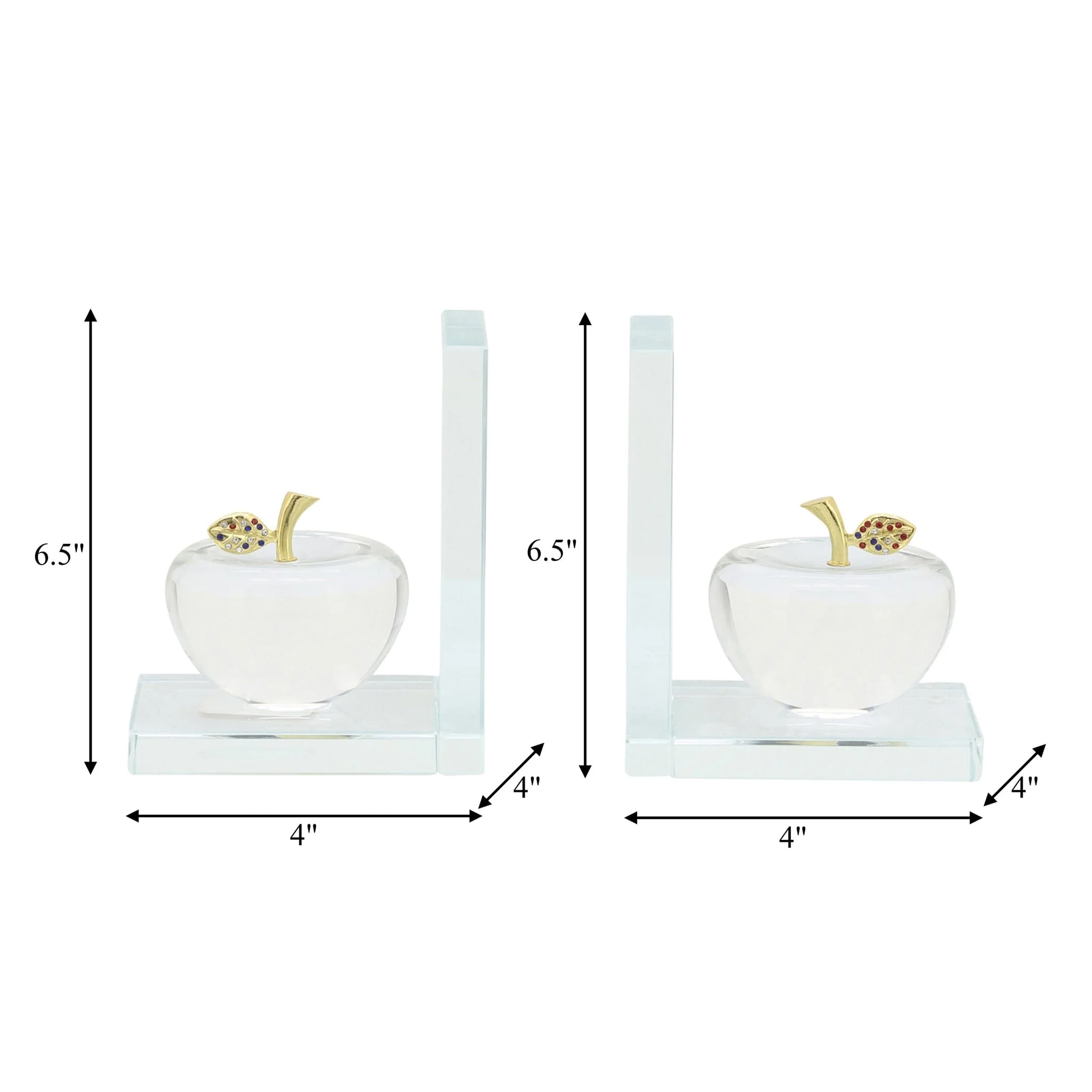 S/2 Crystal Apple Bookends, Clear - Image 9