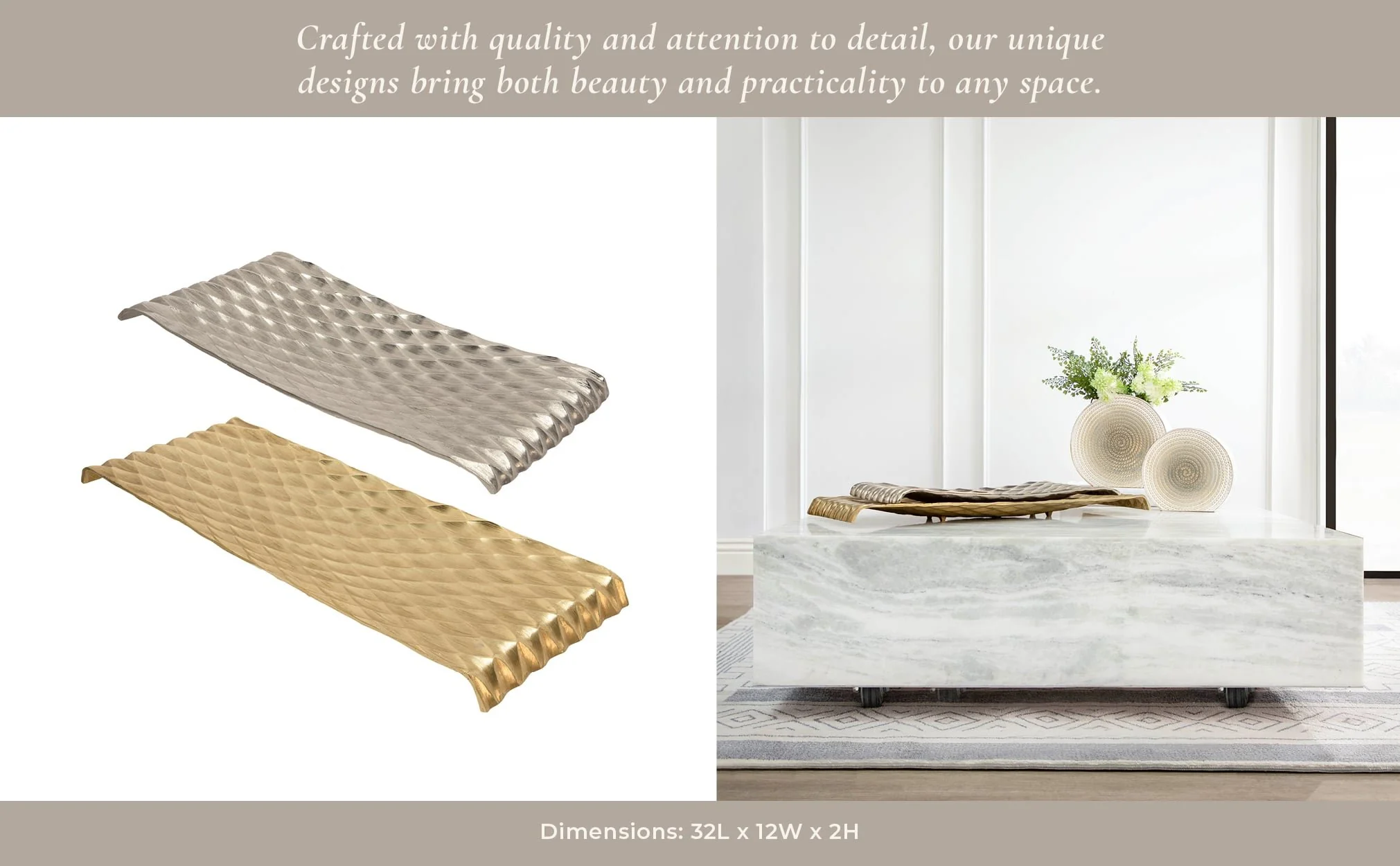 S/2 Decorative Hammered Metal Tray, Gold/silver - Image 11