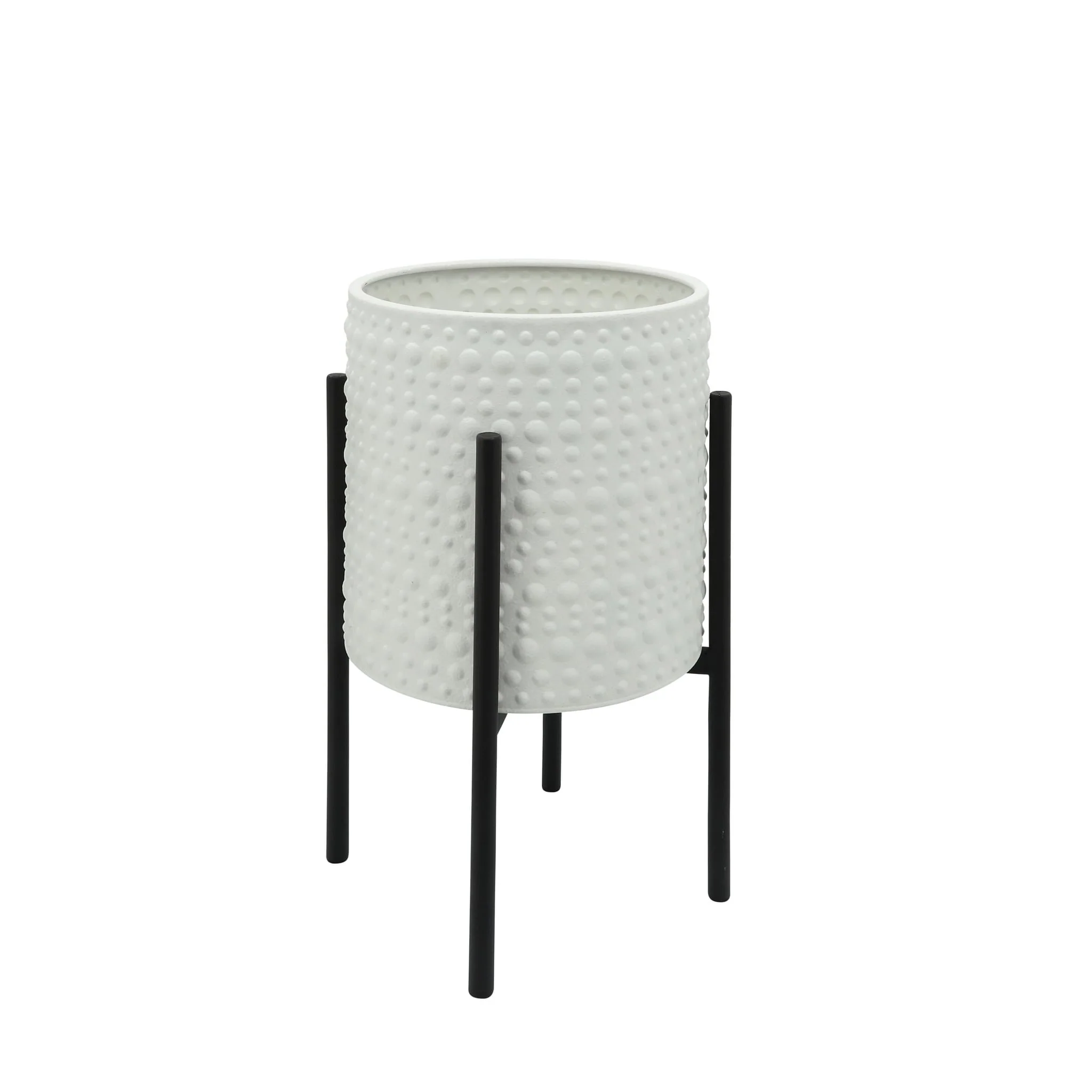 S/2 Dotted Planters In Metal Stand, White - Image 3
