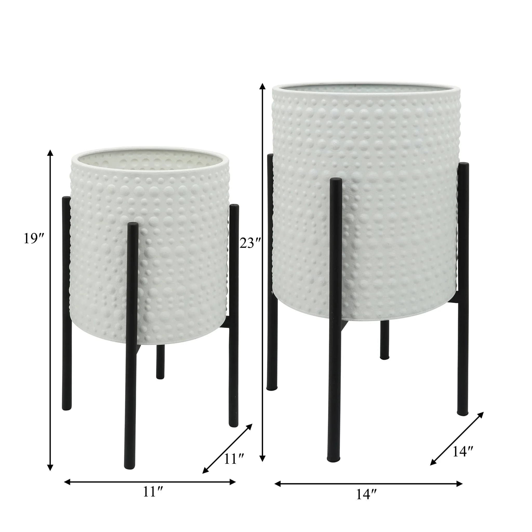 S/2 Dotted Planters In Metal Stand, White - Image 5