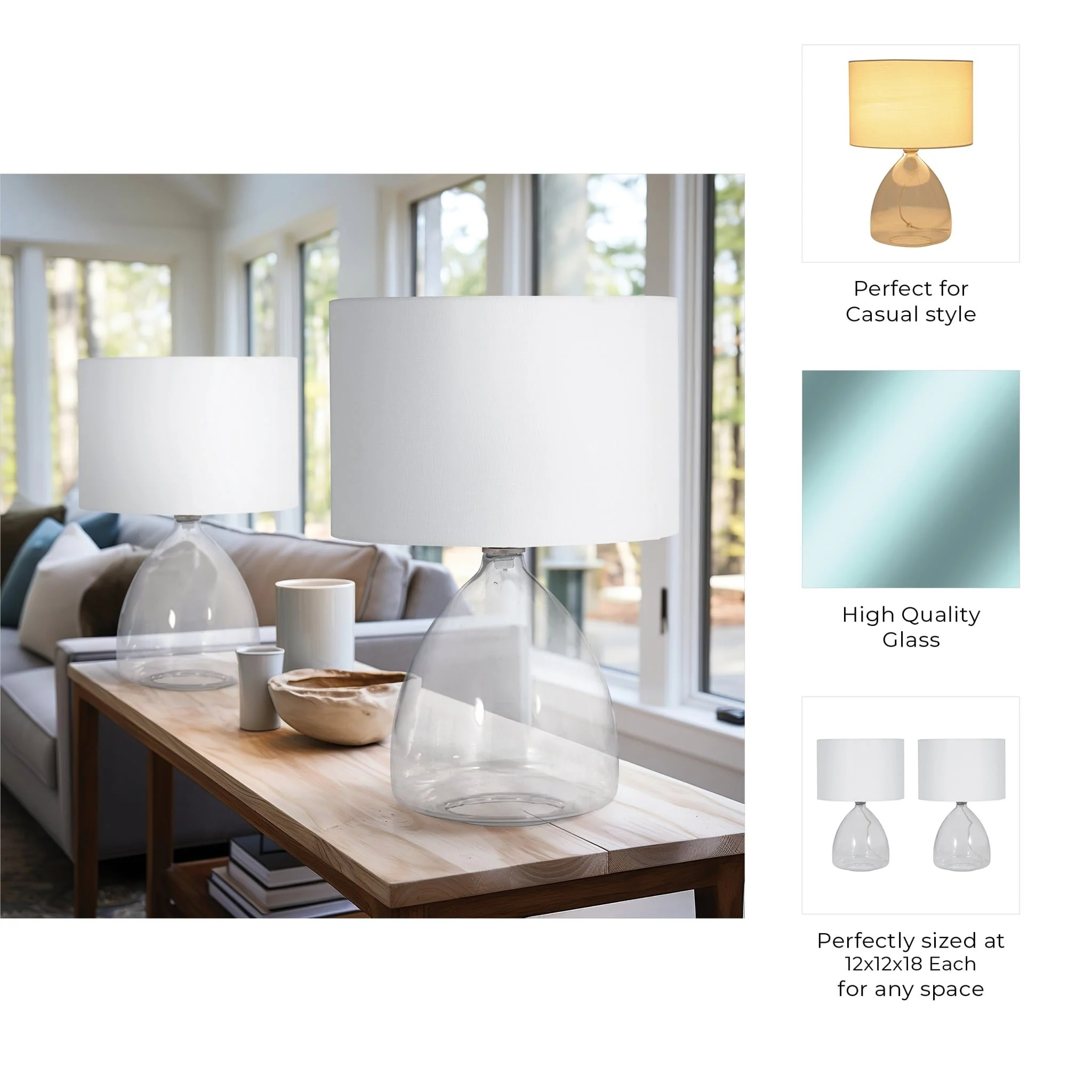 S/2 Glass 18" Table Lamp, Clear - Image 8