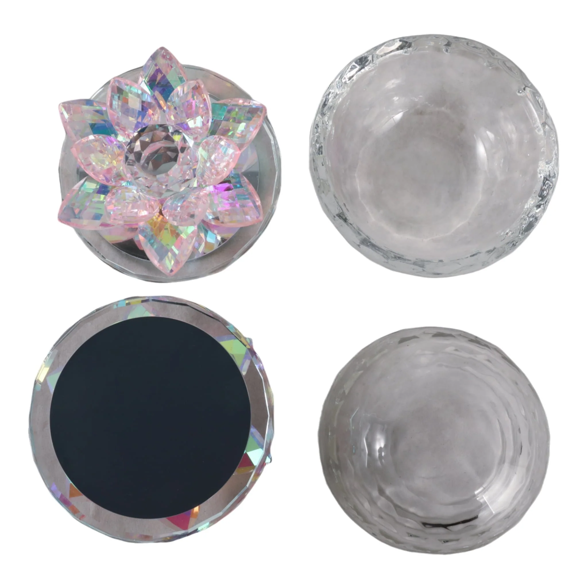 S/2 Glass Trinket Box Clear W/blush Lotus Top - Image 7