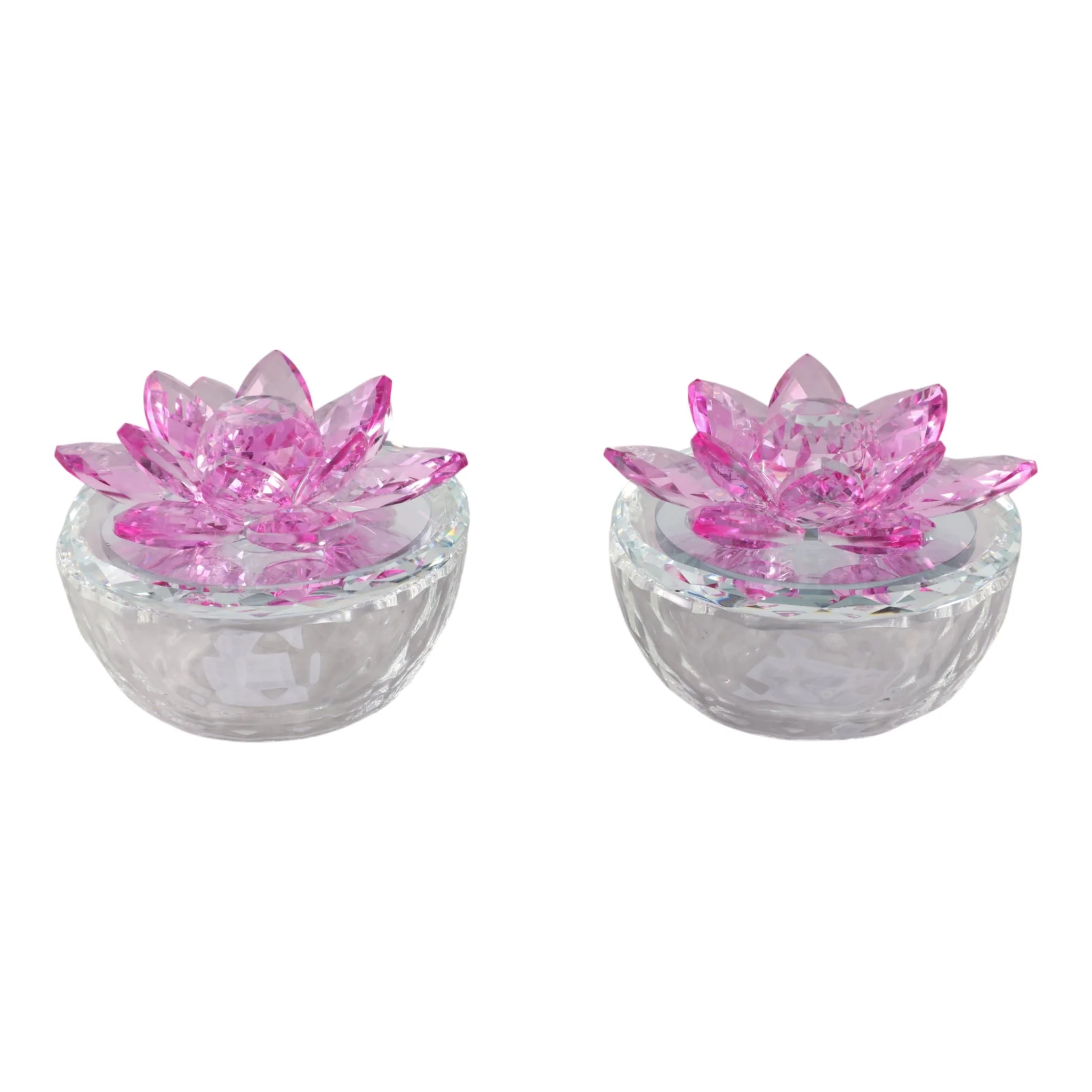 S/2 Glass Trinket Box Clear W/fushia Lotus Top - Image 4