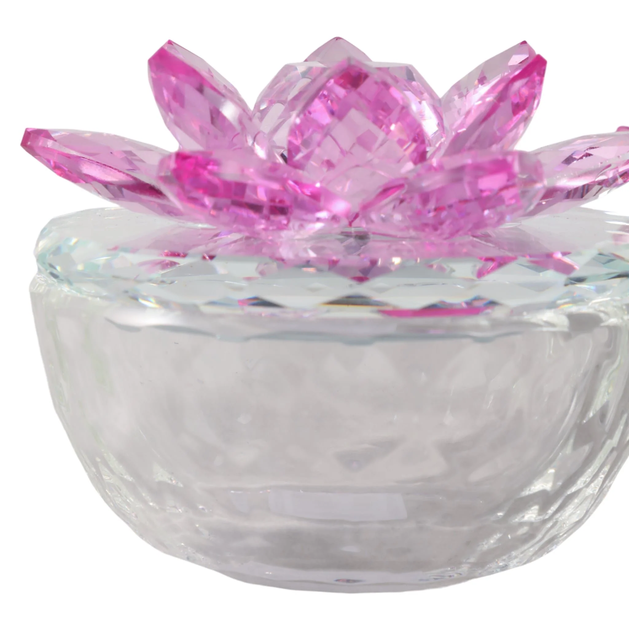S/2 Glass Trinket Box Clear W/fushia Lotus Top - Image 5