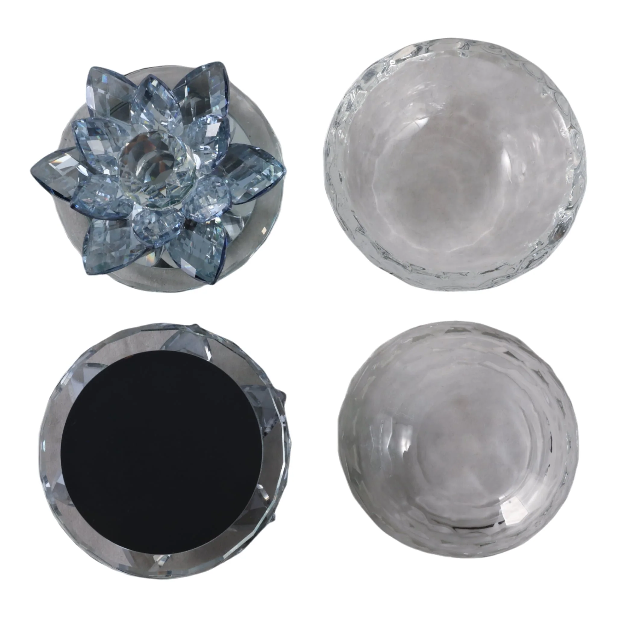 S/2 Glass Trinket Box Clear W/lt Blue Lotus Top - Image 8