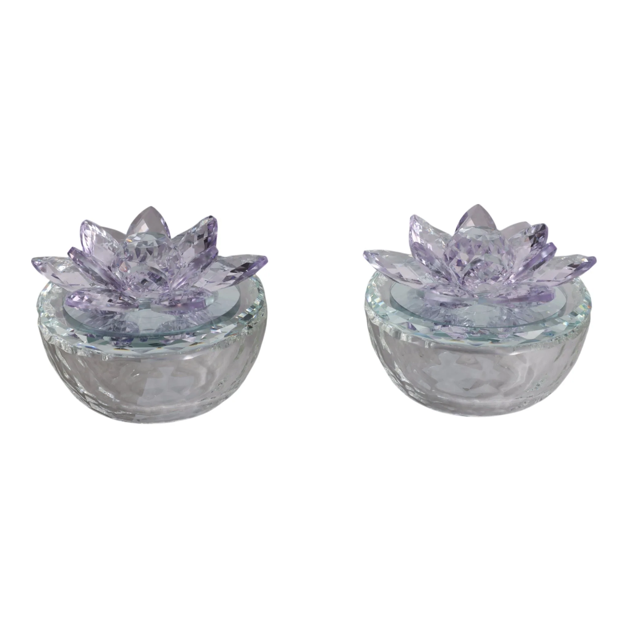 S/2 Glass Trinket Box Clear W/purple Lotus Top - Image 4