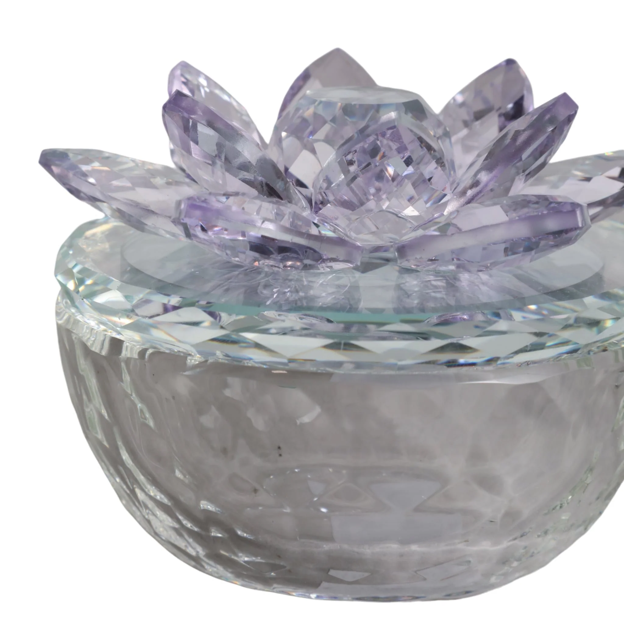 S/2 Glass Trinket Box Clear W/purple Lotus Top - Image 5