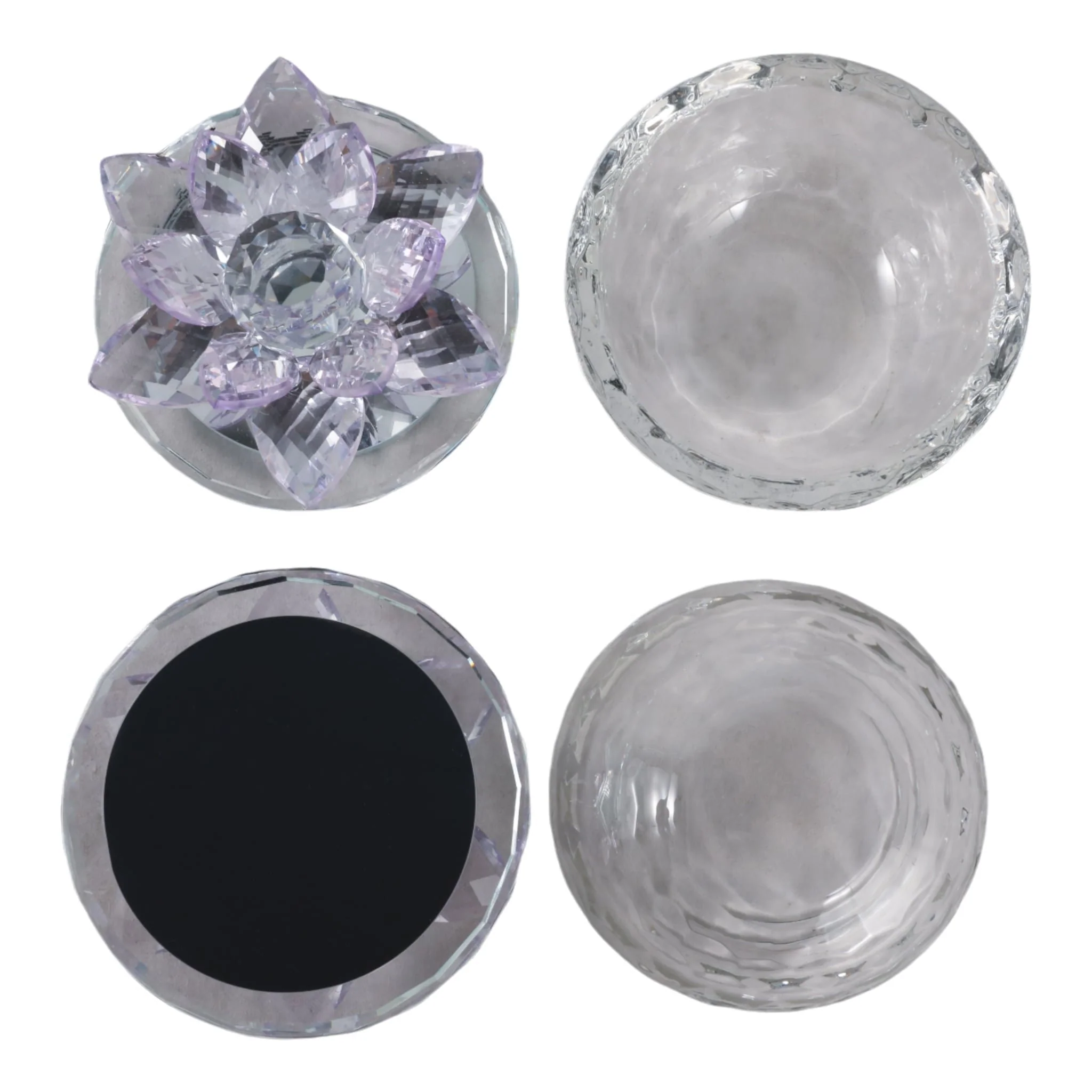 S/2 Glass Trinket Box Clear W/purple Lotus Top - Image 7