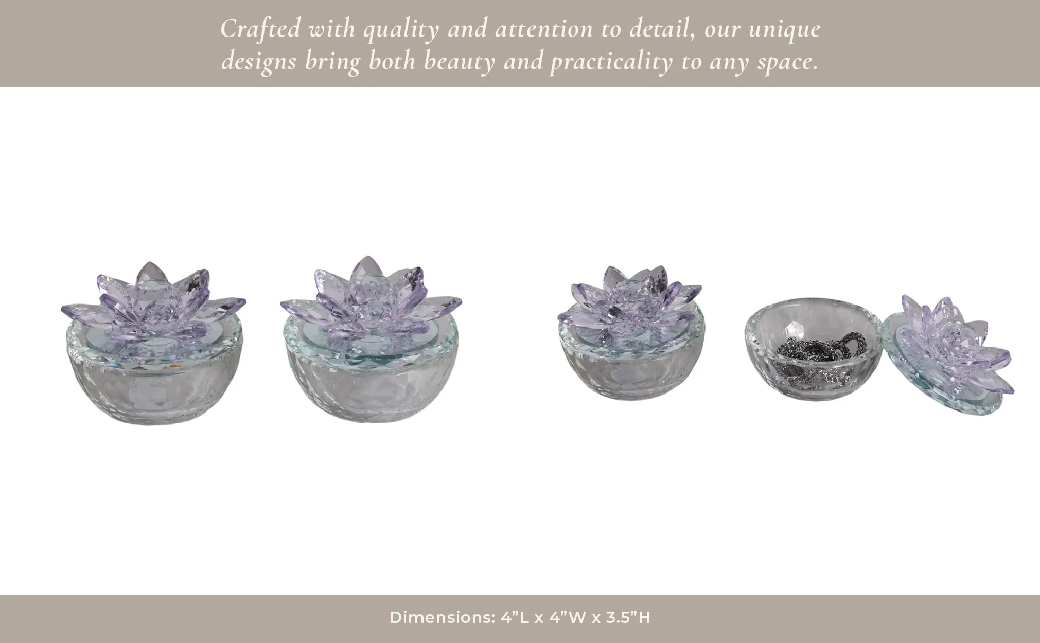 S/2 Glass Trinket Box Clear W/purple Lotus Top - Image 8