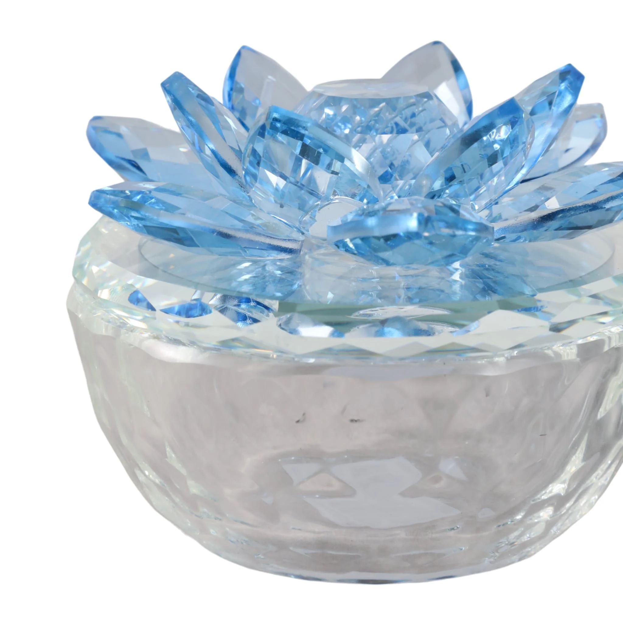 S/2 Glass Trinket Box Clear W/royal Blue Lotus Top - Image 5