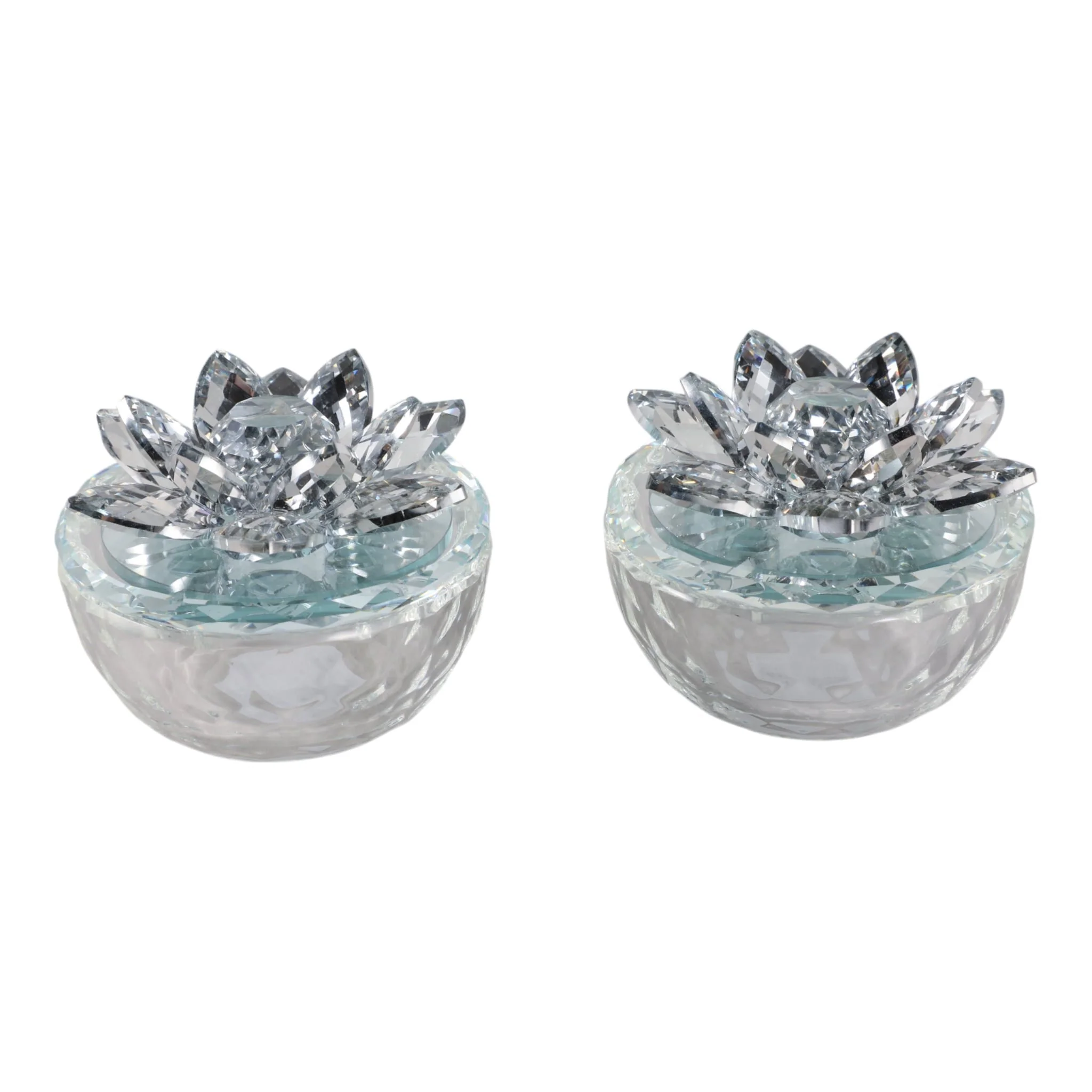 S/2 Glass Trinket Box Clear W/silver Lotus Top - Image 4