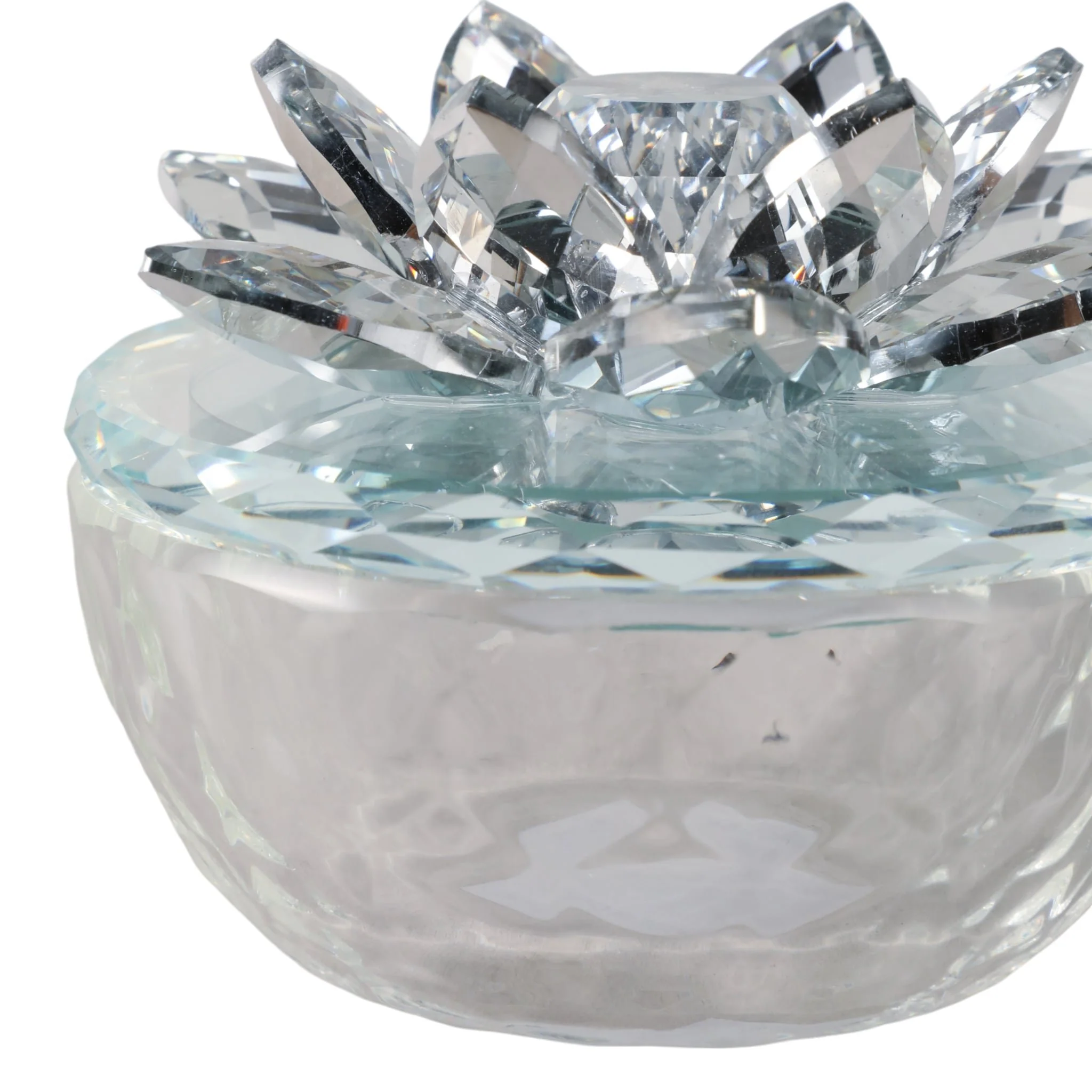 S/2 Glass Trinket Box Clear W/silver Lotus Top - Image 5
