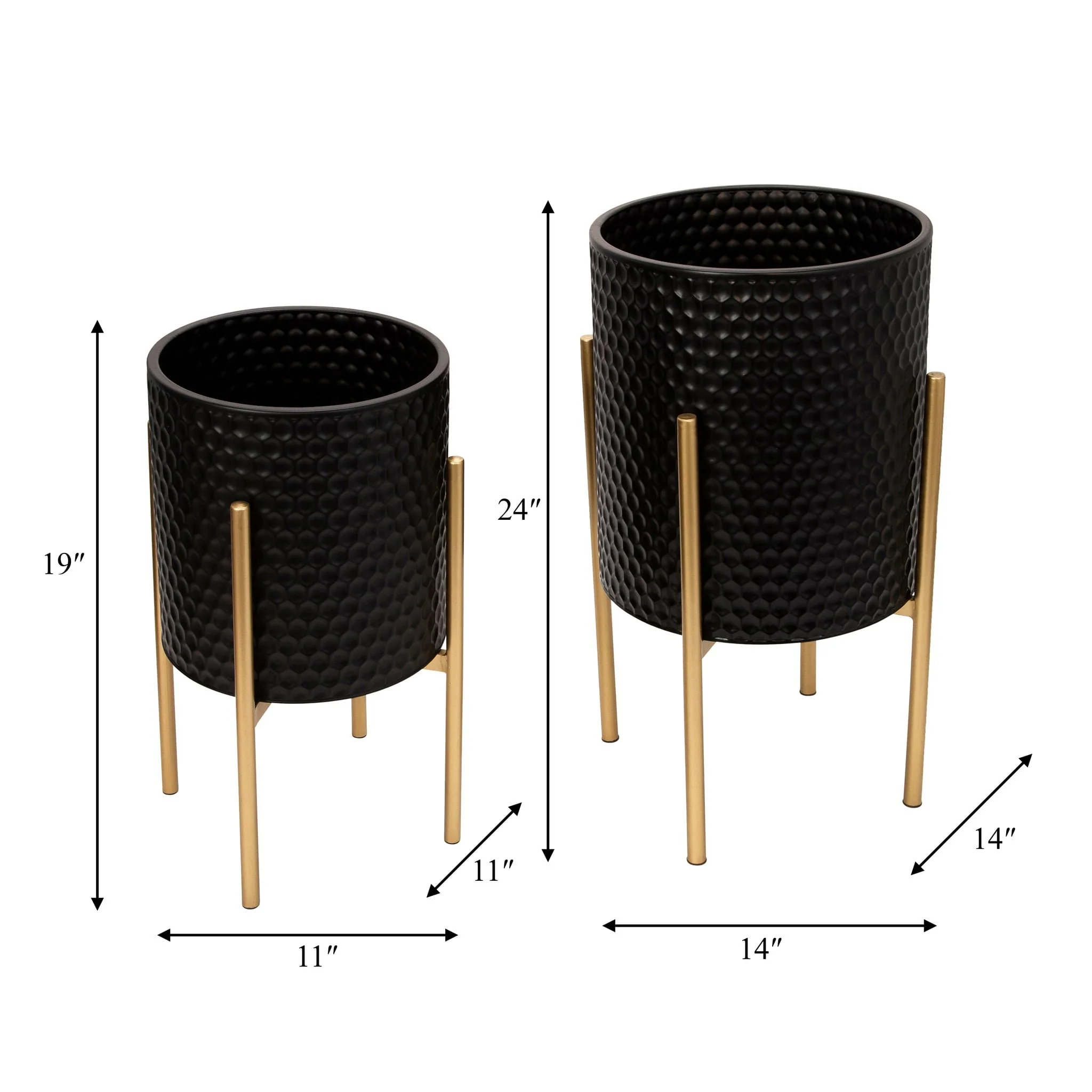 S/2 Honeycomb Planter On Metalstand, Black/gld - Image 5