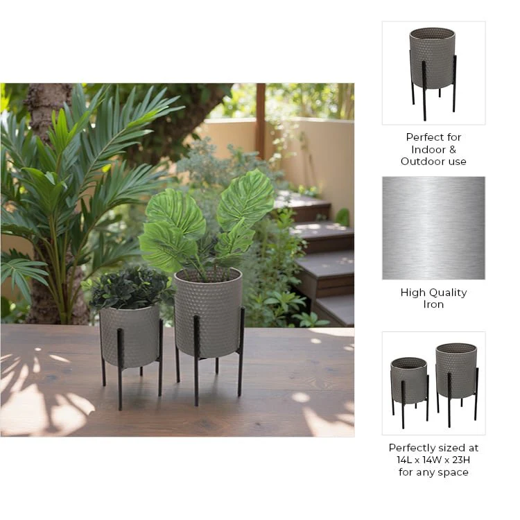 S/2 Honeycomb Planter On Metalstand, Gray/blk - Image 6