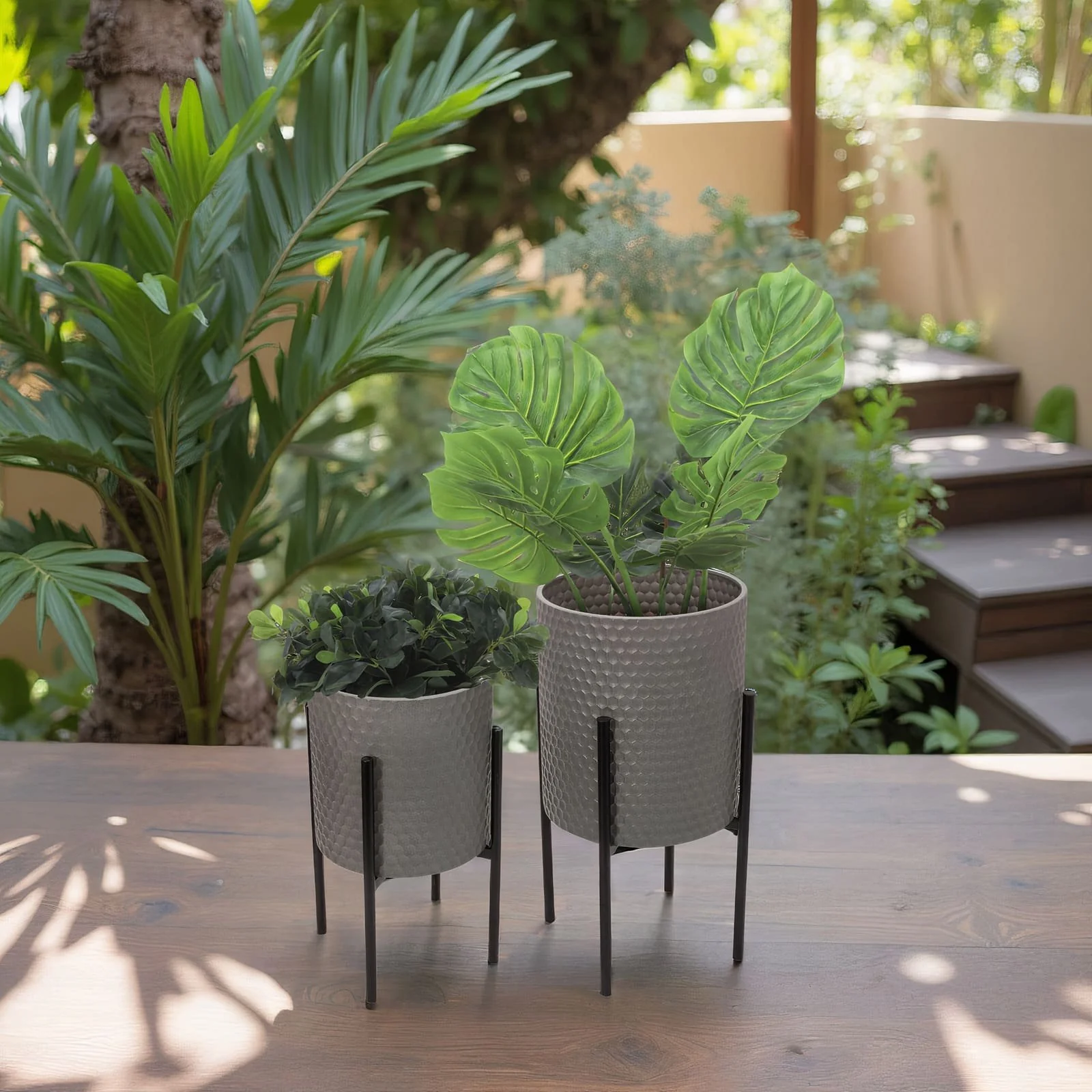 S/2 Honeycomb Planter On Metalstand, Gray/blk - Image 8
