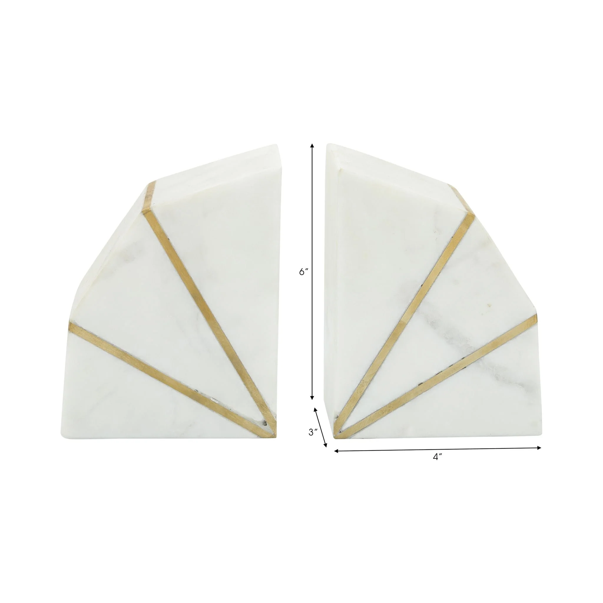S/2 Marble 5"h Accent Bookends W/gold Inlays,wht - Image 7