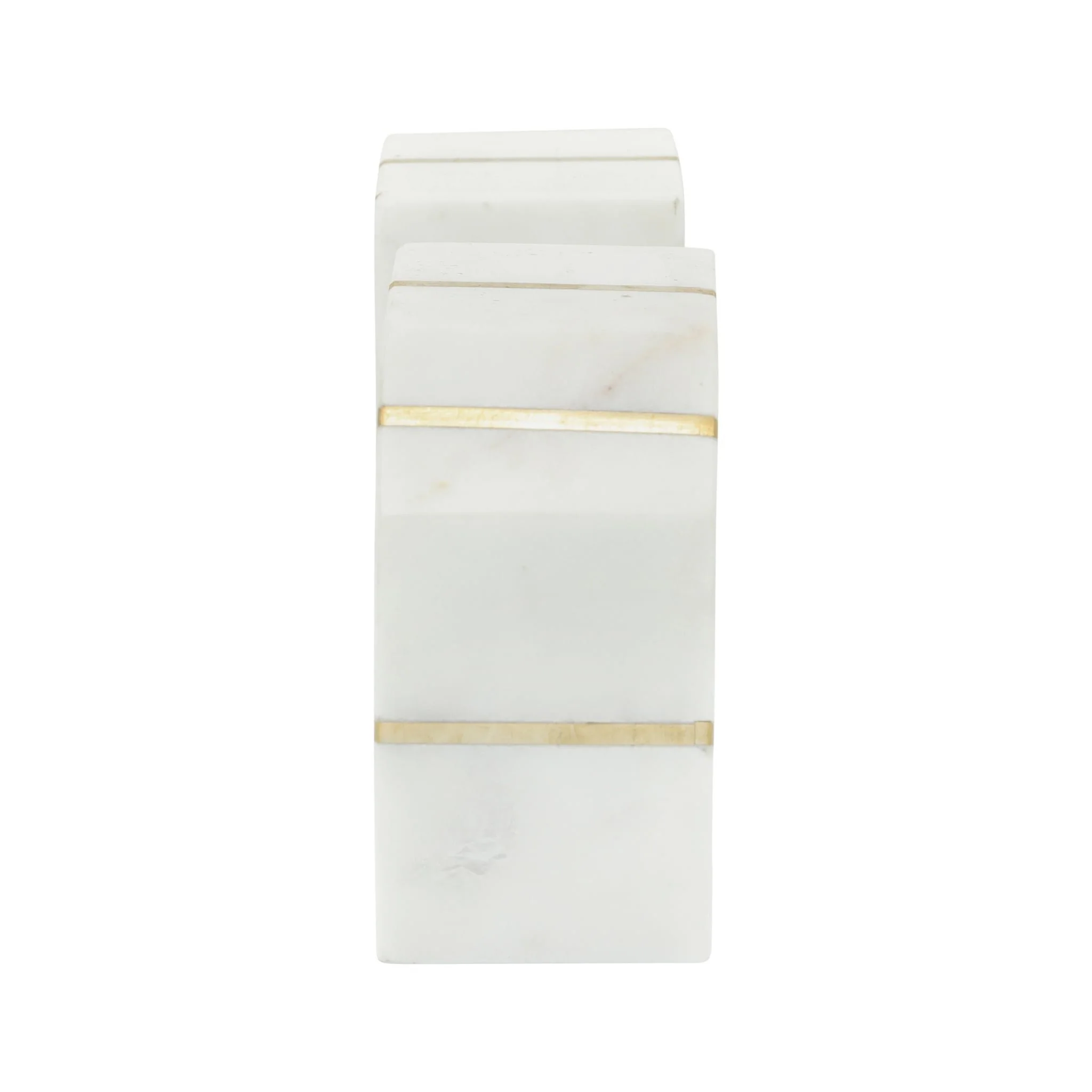 S/2 Marble 5"h Polished Bookends W/gold Inlays,wht - Image 3