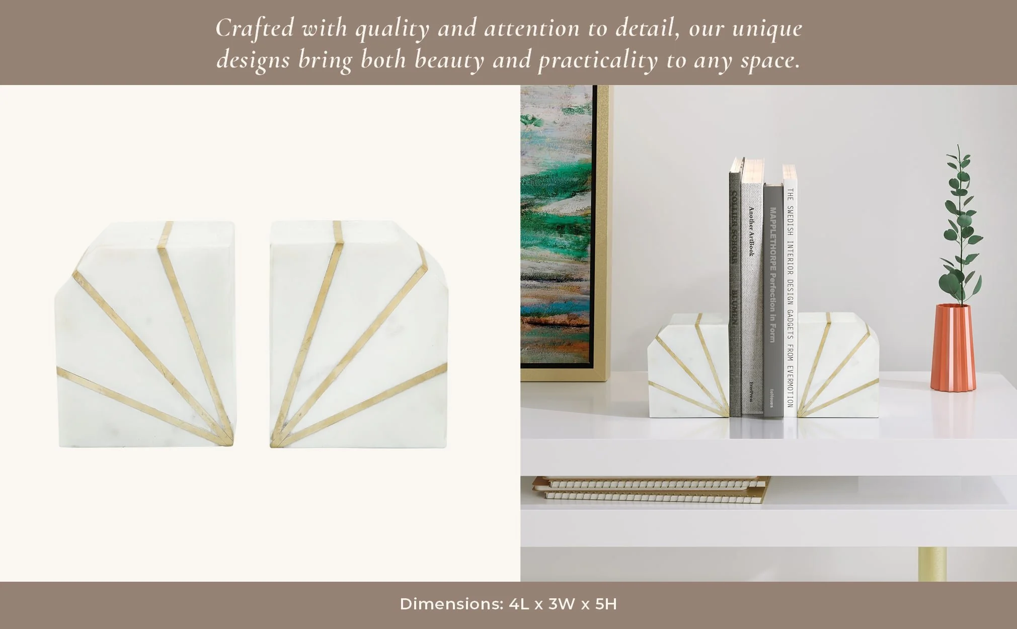 S/2 Marble 5"h Polished Bookends W/gold Inlays,wht - Image 7