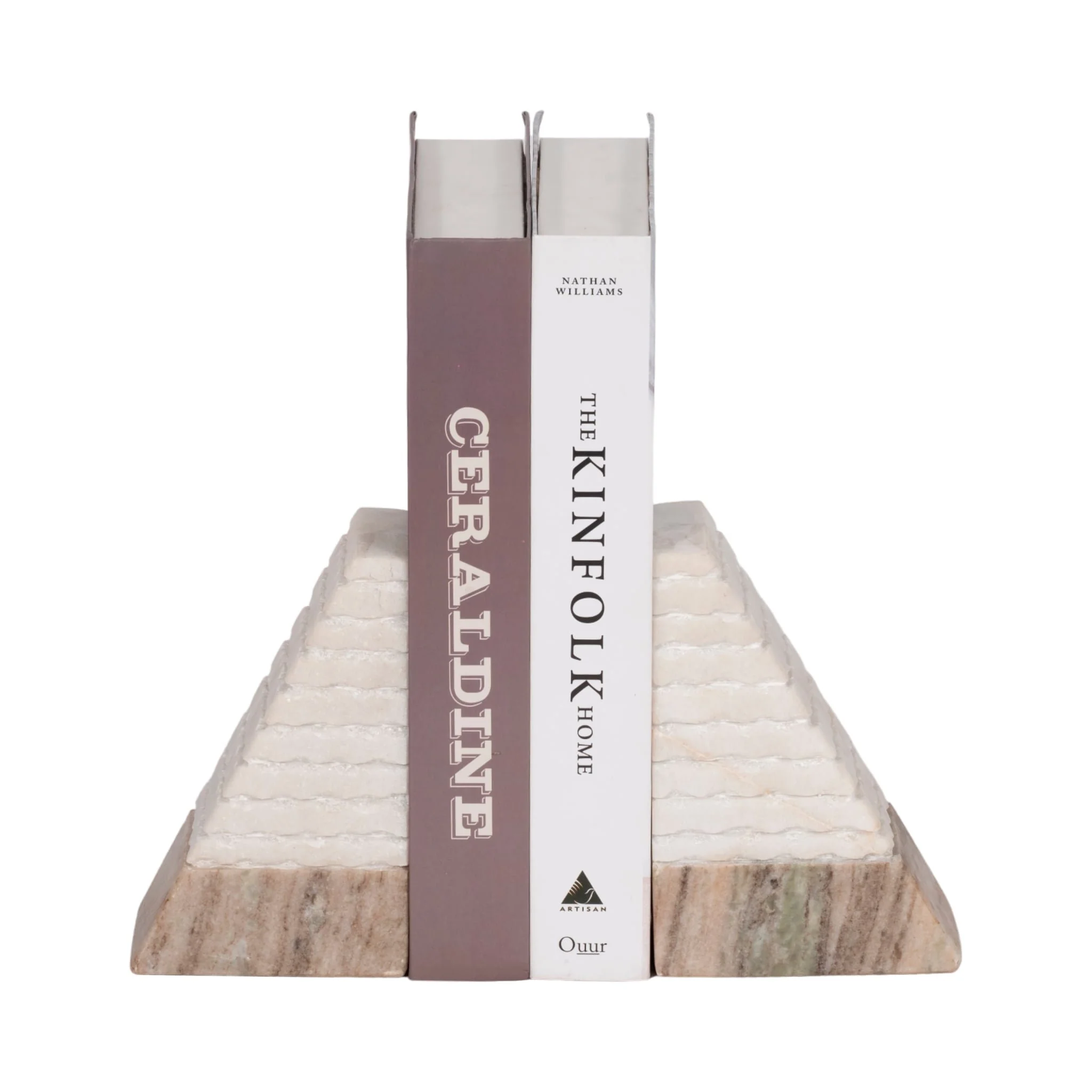 S/2 Marble 6"h Pyramid Bookends, White/onyx - Image 2
