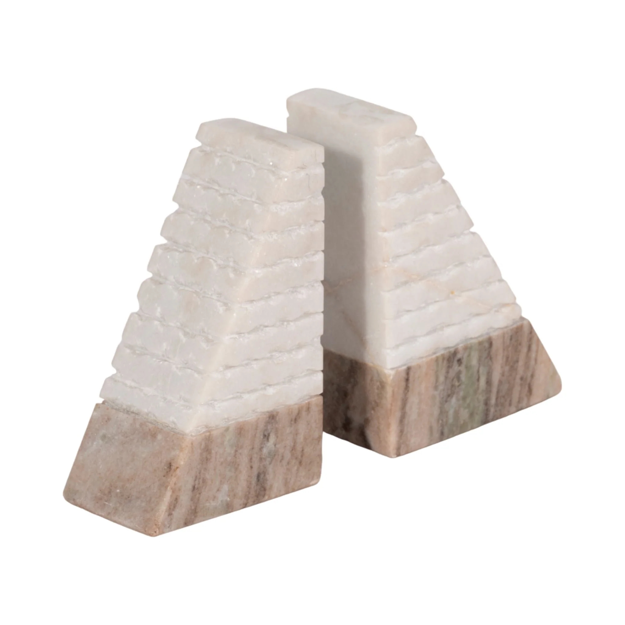 S/2 Marble 6"h Pyramid Bookends, White/onyx - Image 3