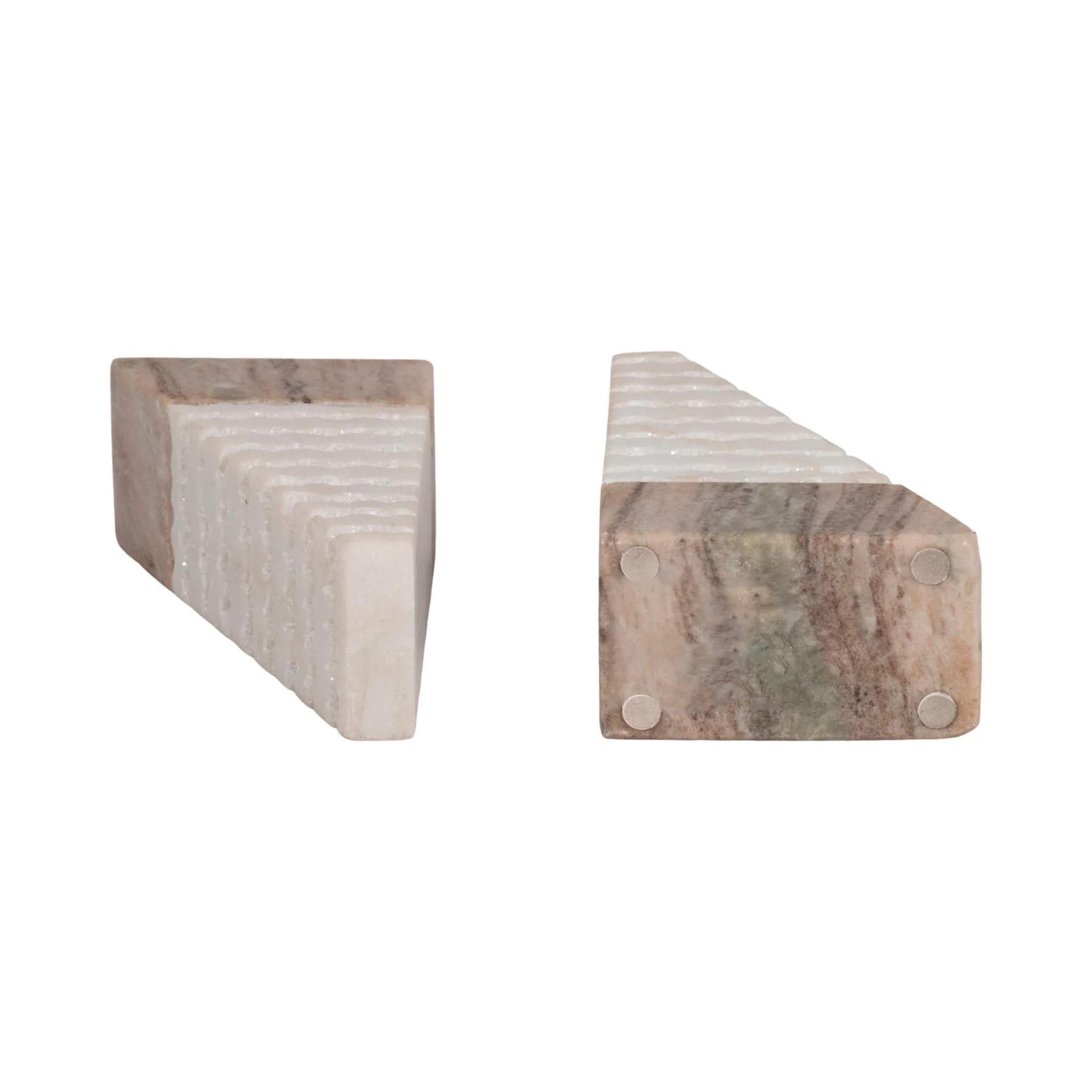 S/2 Marble 6"h Pyramid Bookends, White/onyx - Image 6