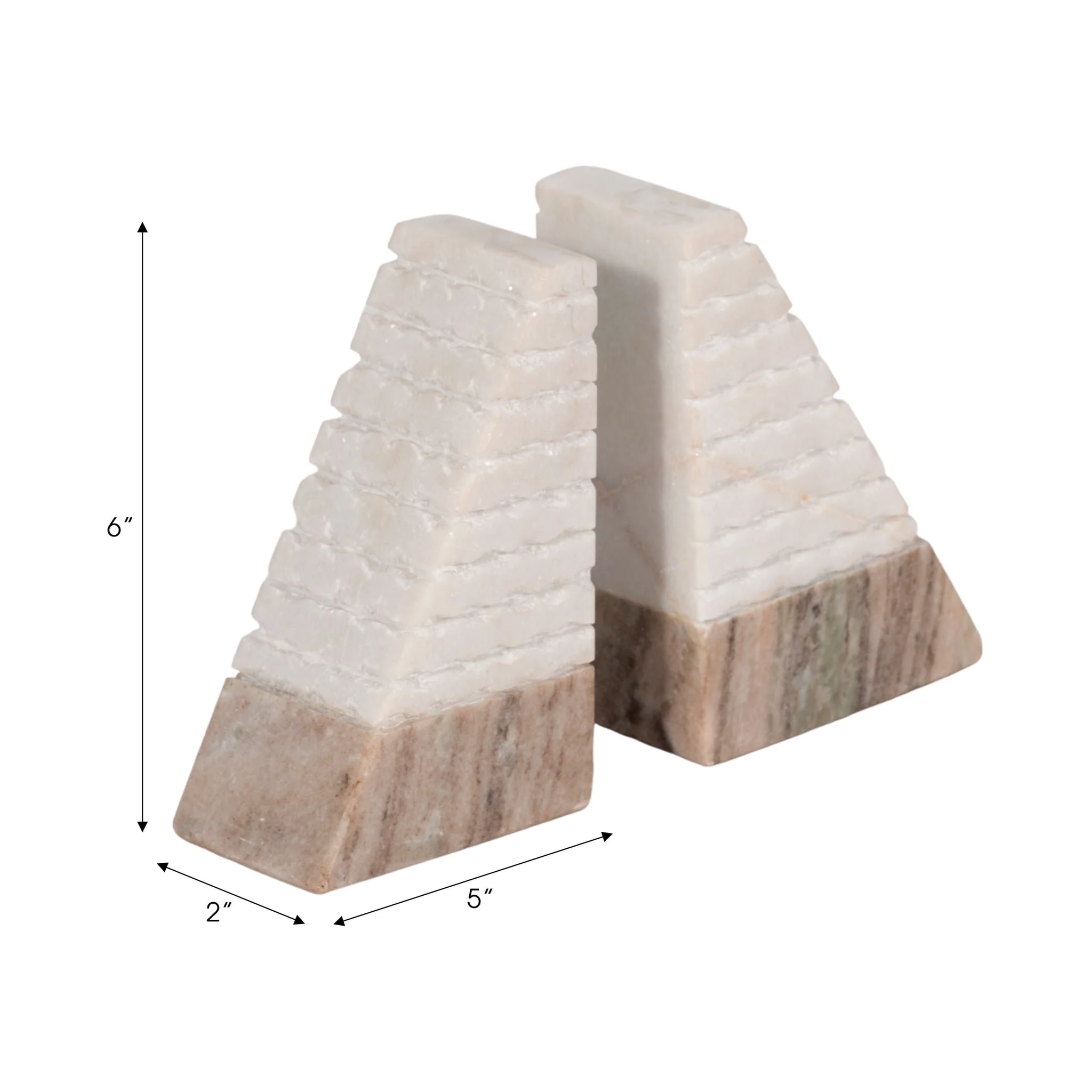 S/2 Marble 6"h Pyramid Bookends, White/onyx - Image 7