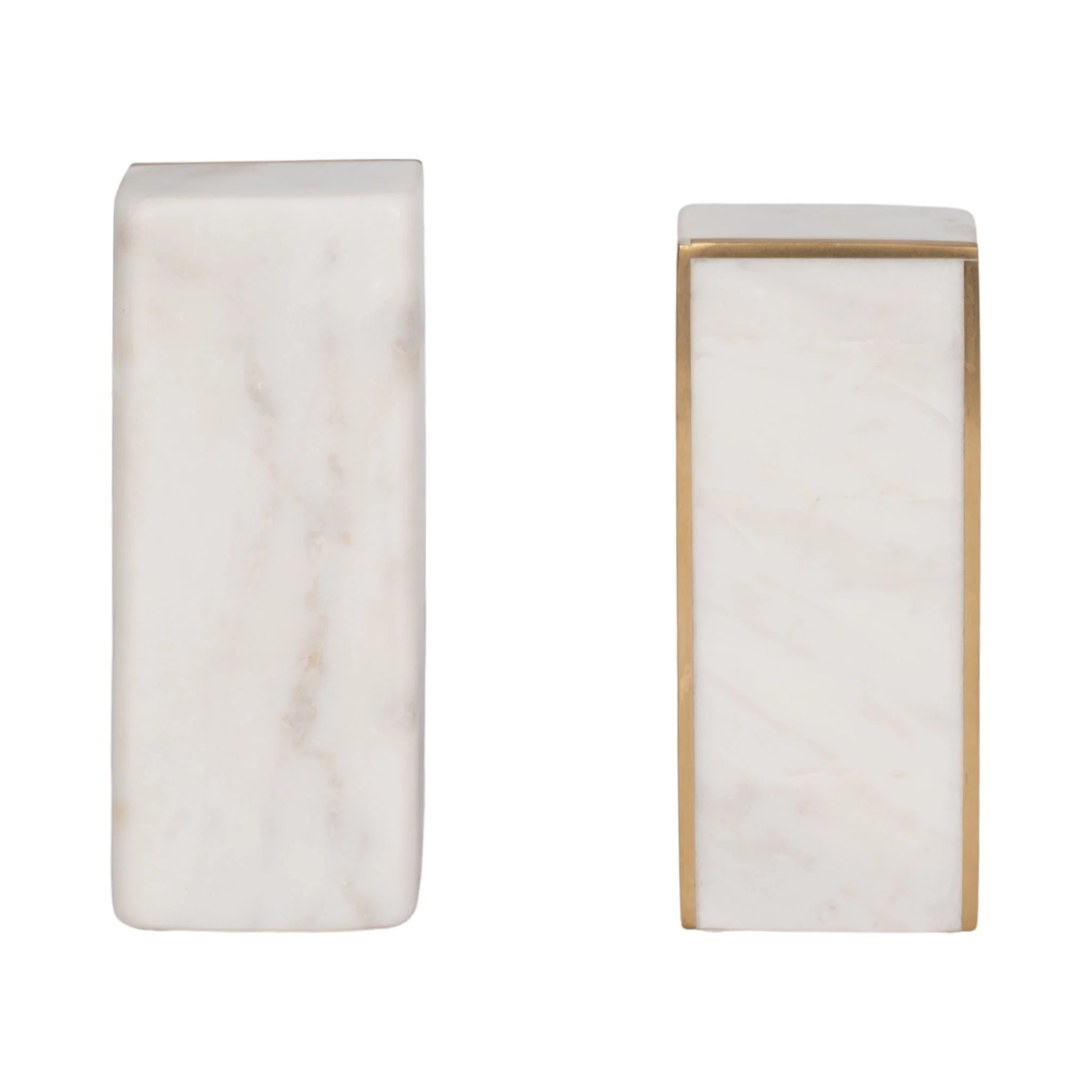 S/2 Marble 6"h Slanted Bookends W/gold Trim,white - Image 4