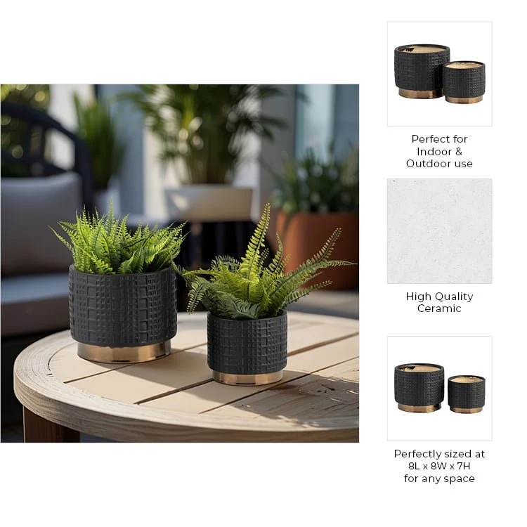 S/2 Mesh Metallic Planters  6/8", Black - Image 4