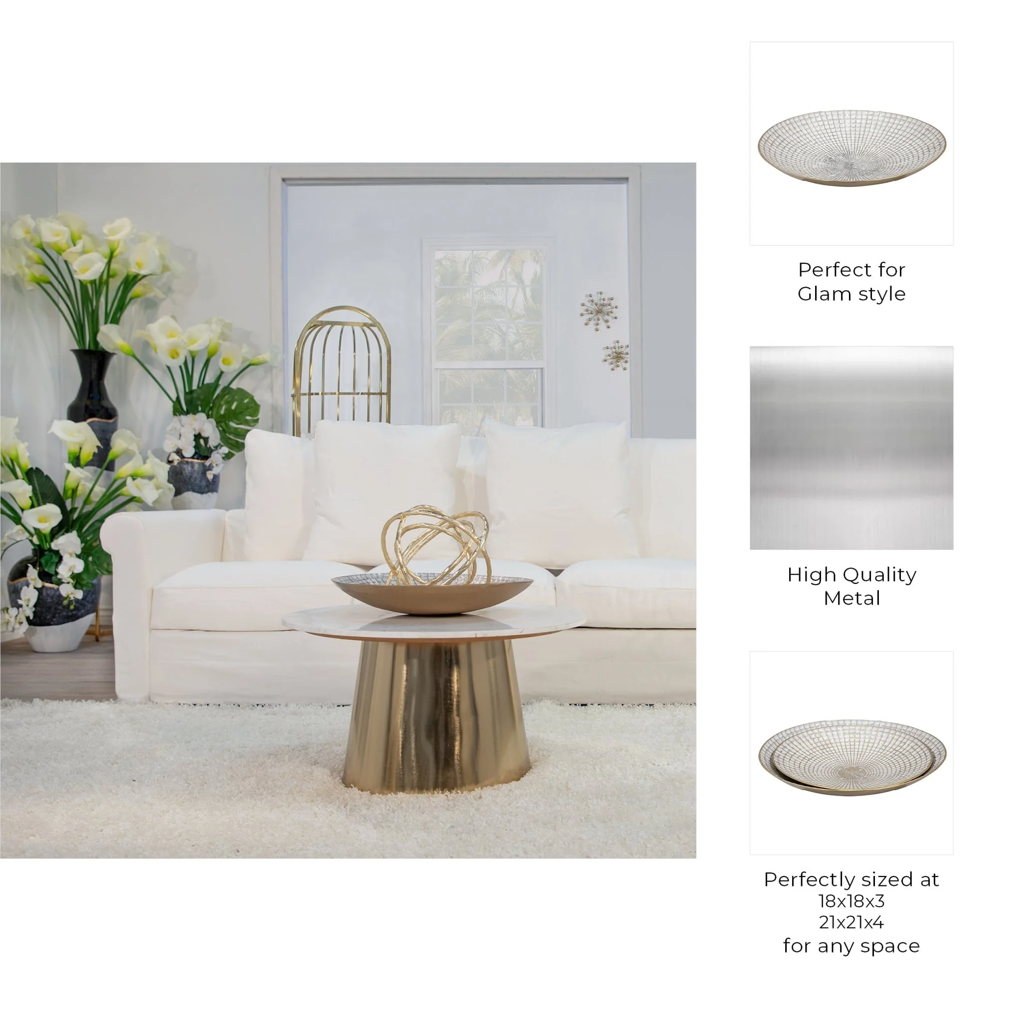 S/2 Metal 18/21" Round Plates, Ivory/champagne - Image 5
