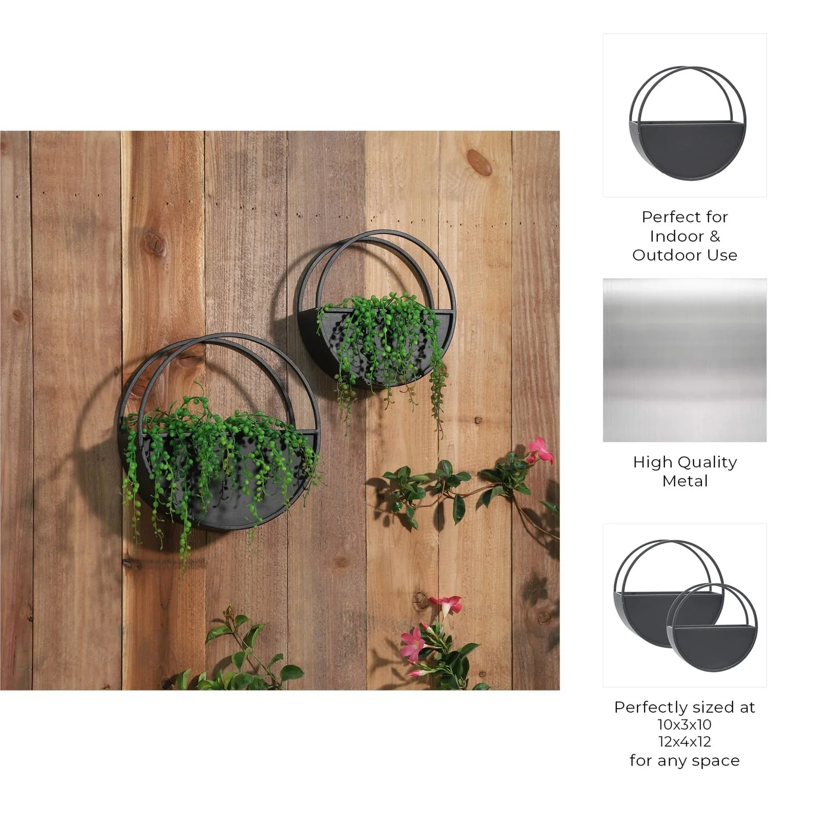 S/2 Metal 9/12" Round Wall Planters, Black - Image 9