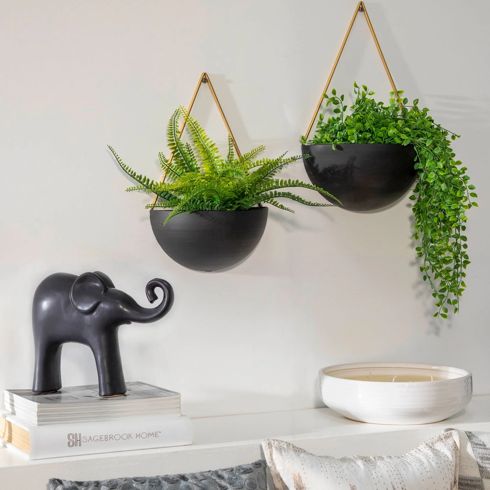 S/2 Metal Half Moon Wall Planters, Black - Image 4